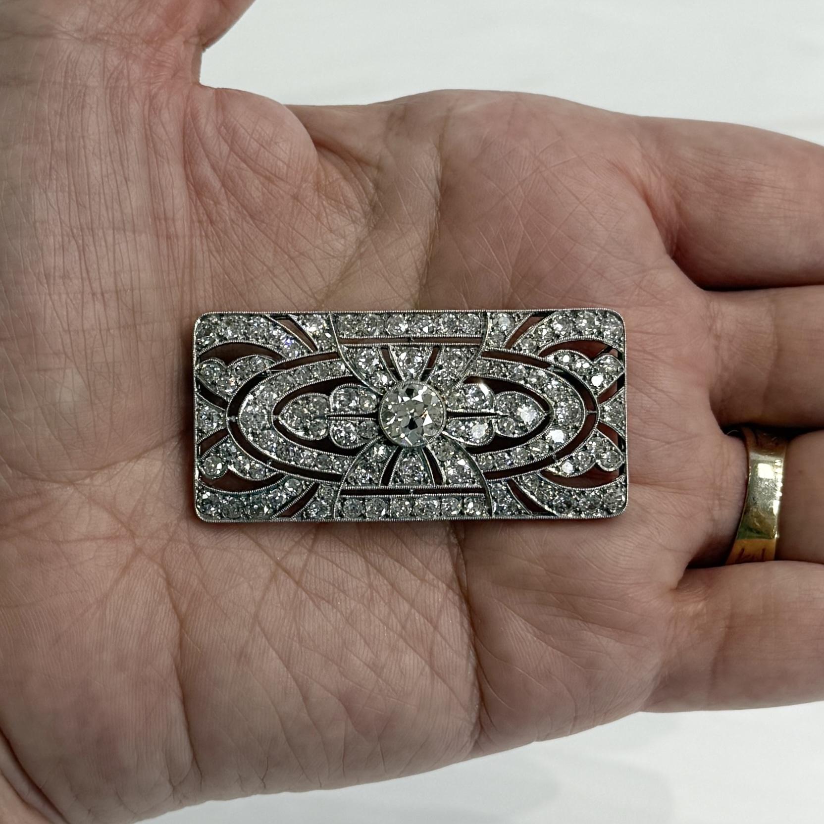 1925 Art Deco Old Cut Diamond Brooch Platinum
