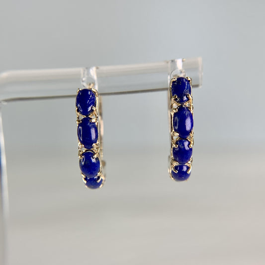 Lapis Lazuli Small Hoop Earrings 14k