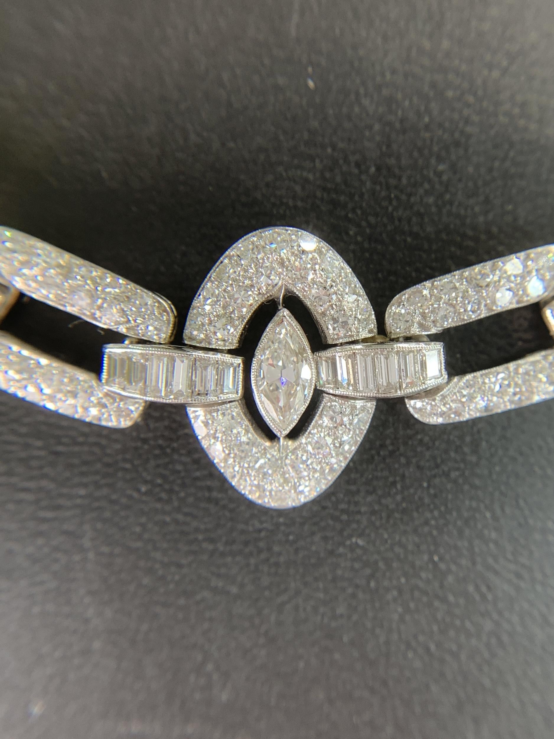 1930's Art Deco Old Cut Diamond Necklace Platinum