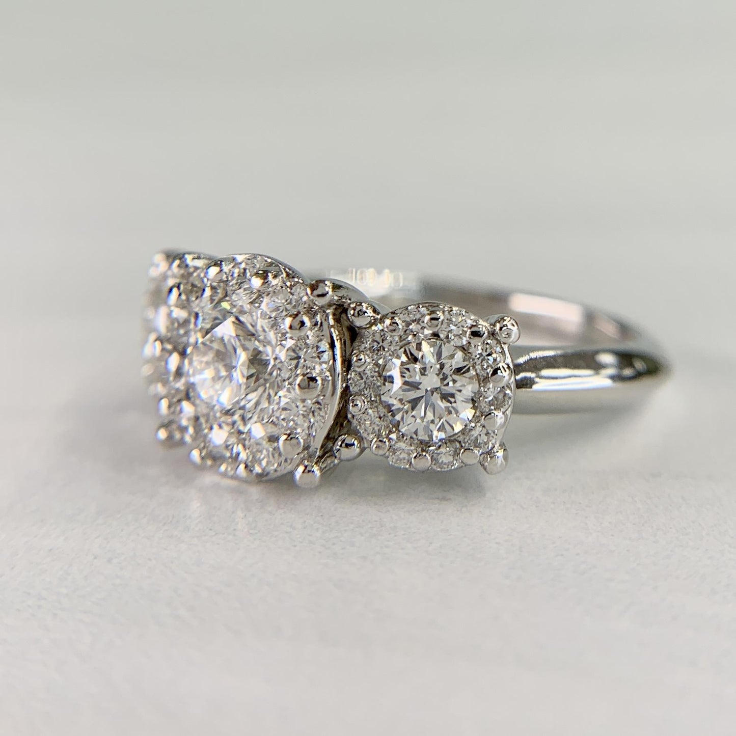 3 Stone Diamond Halo Ring Platinum