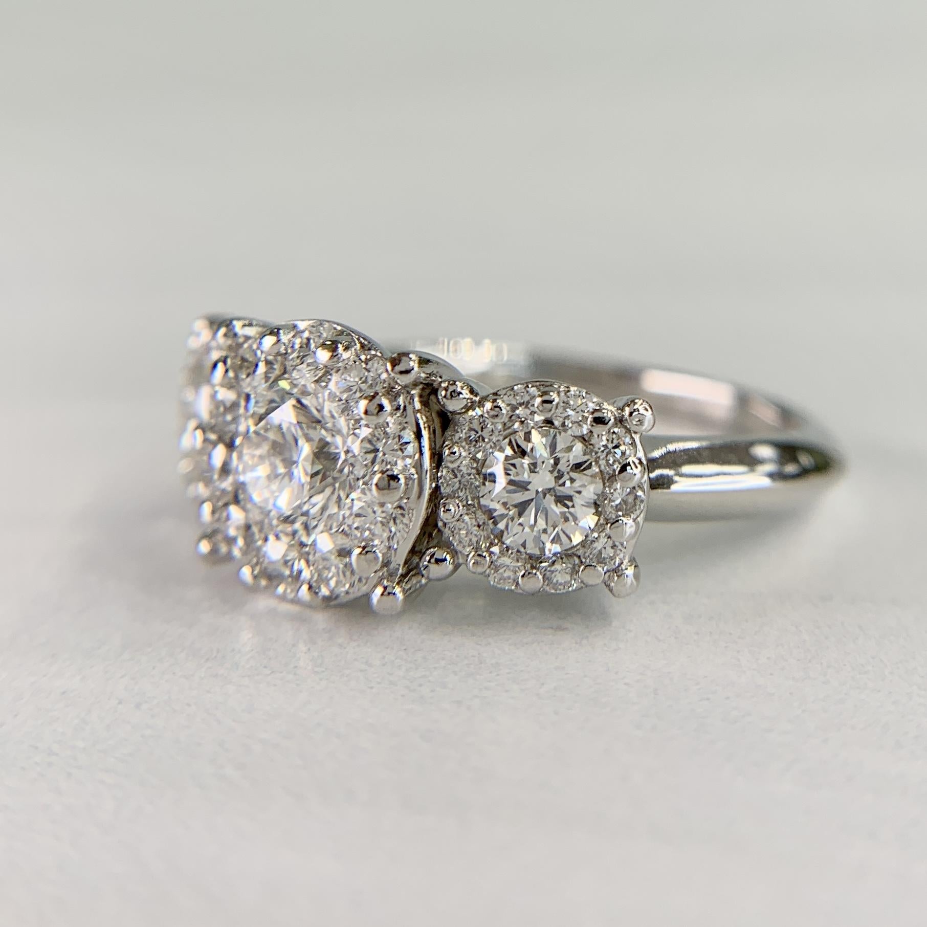 3 Stone Diamond Halo Ring Platinum