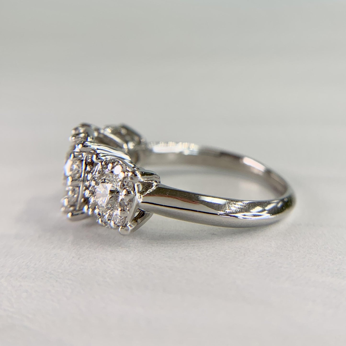 3 Stone Diamond Halo Ring Platinum