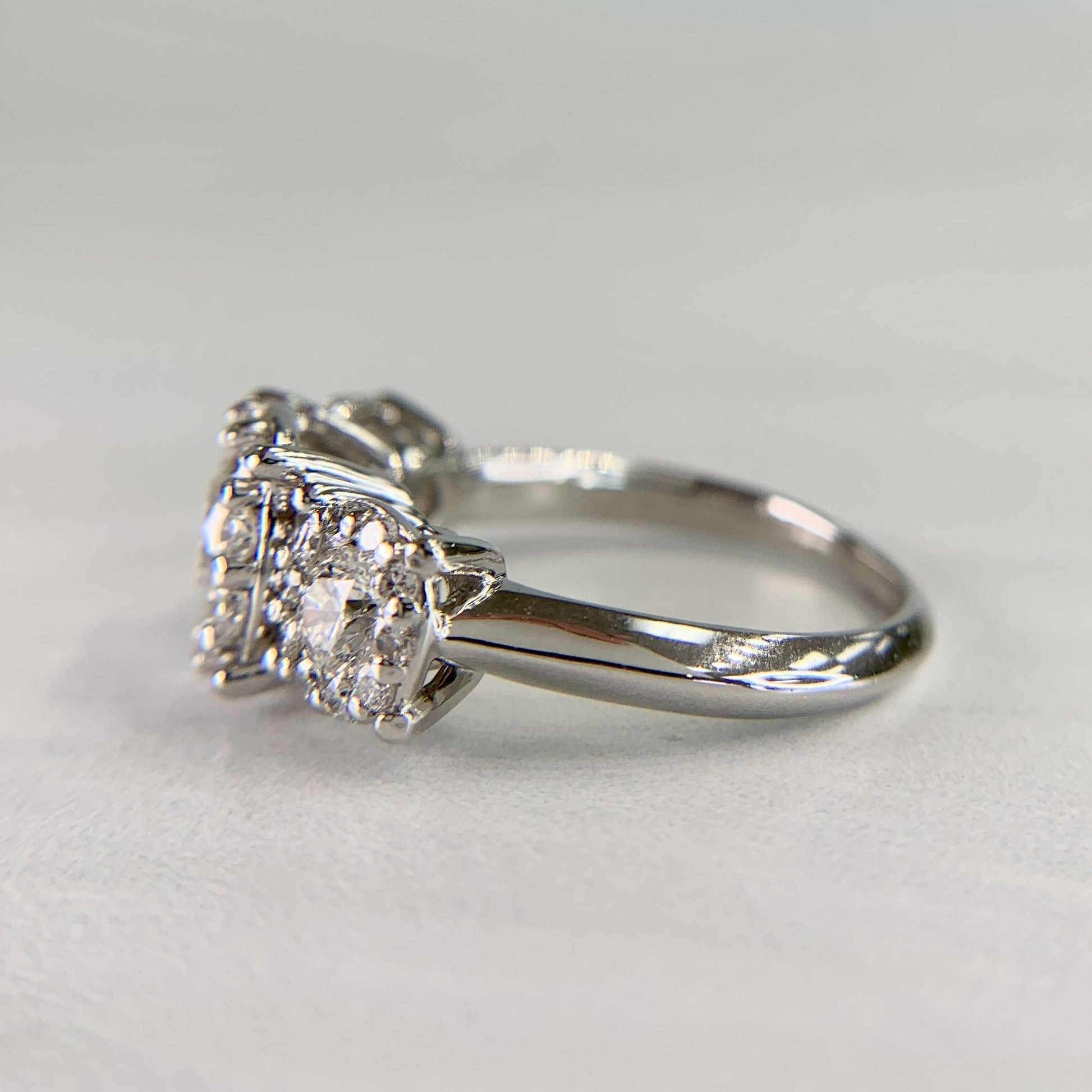 3 Stone Diamond Halo Ring Platinum