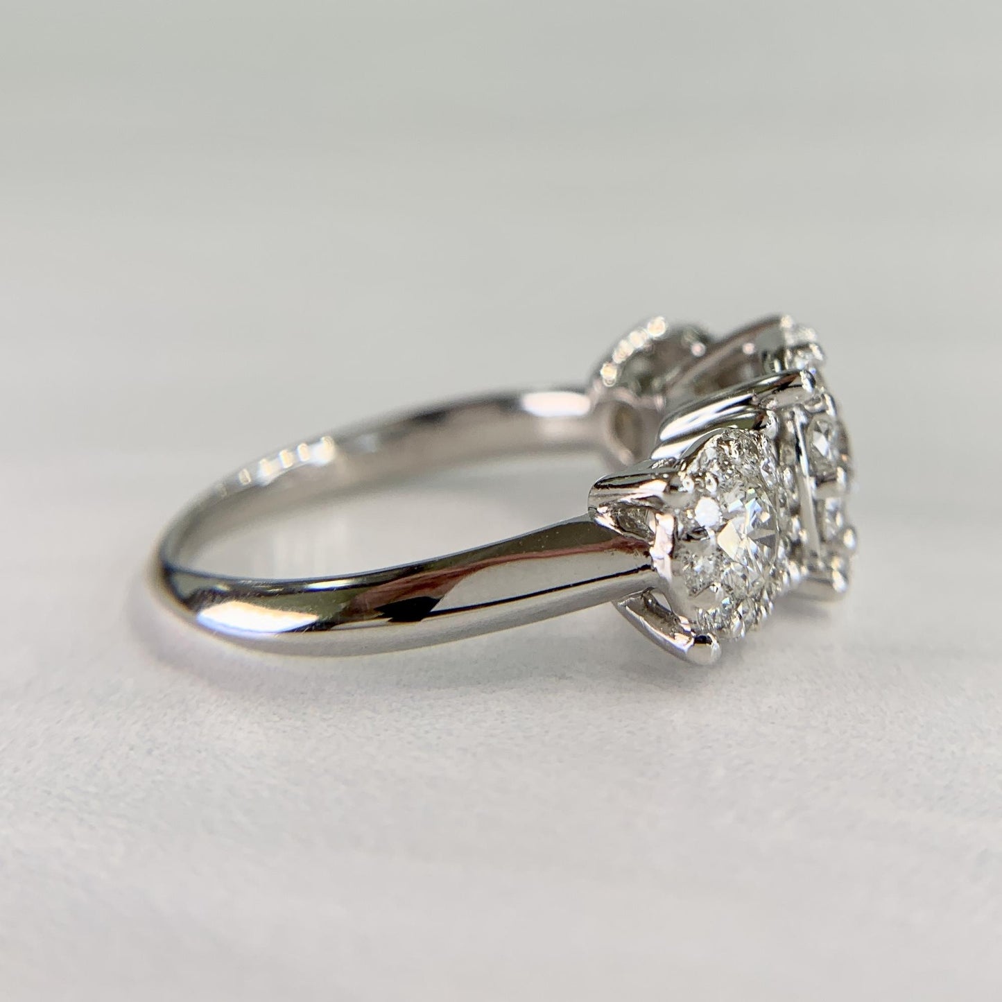 3 Stone Diamond Halo Ring Platinum