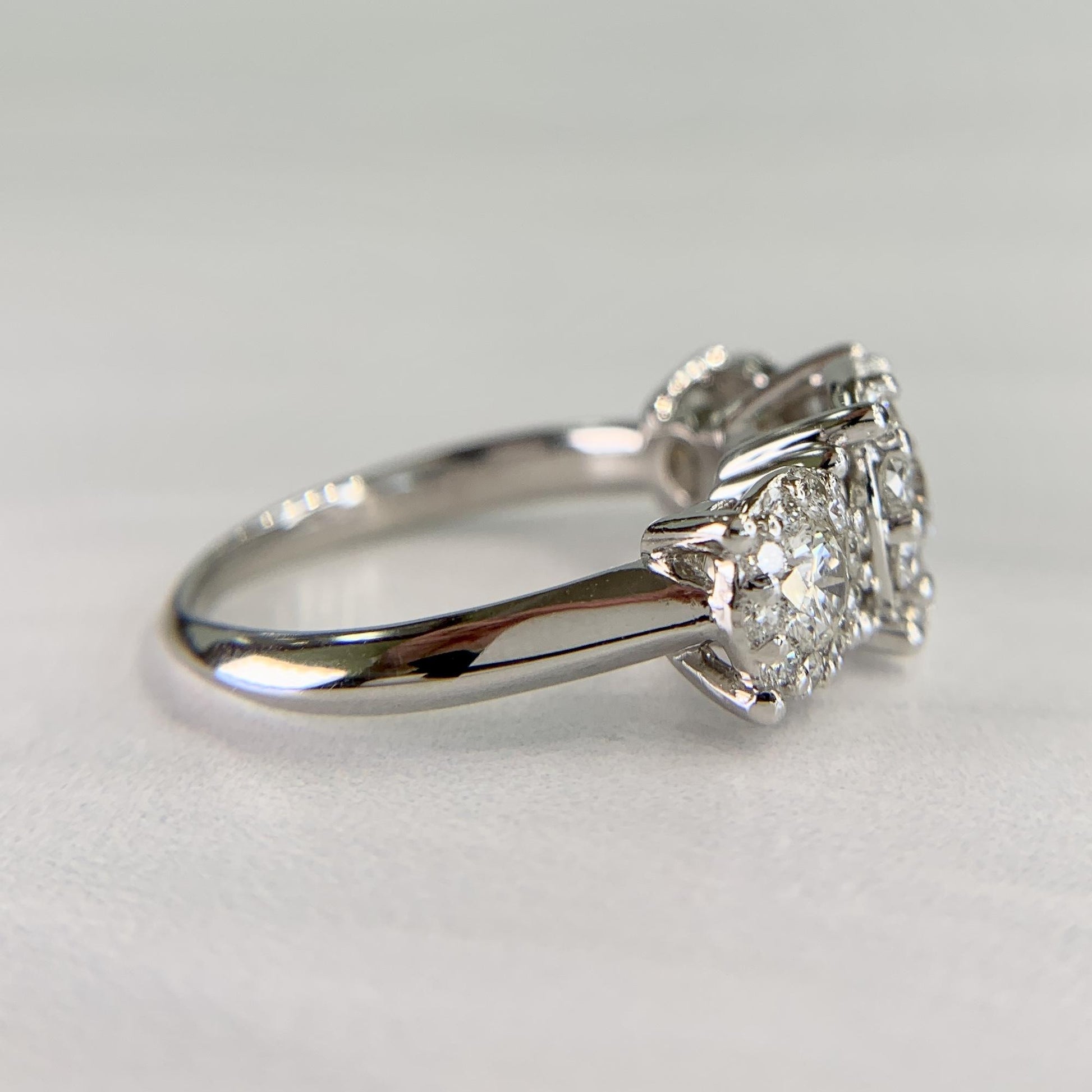 3 Stone Diamond Halo Ring Platinum