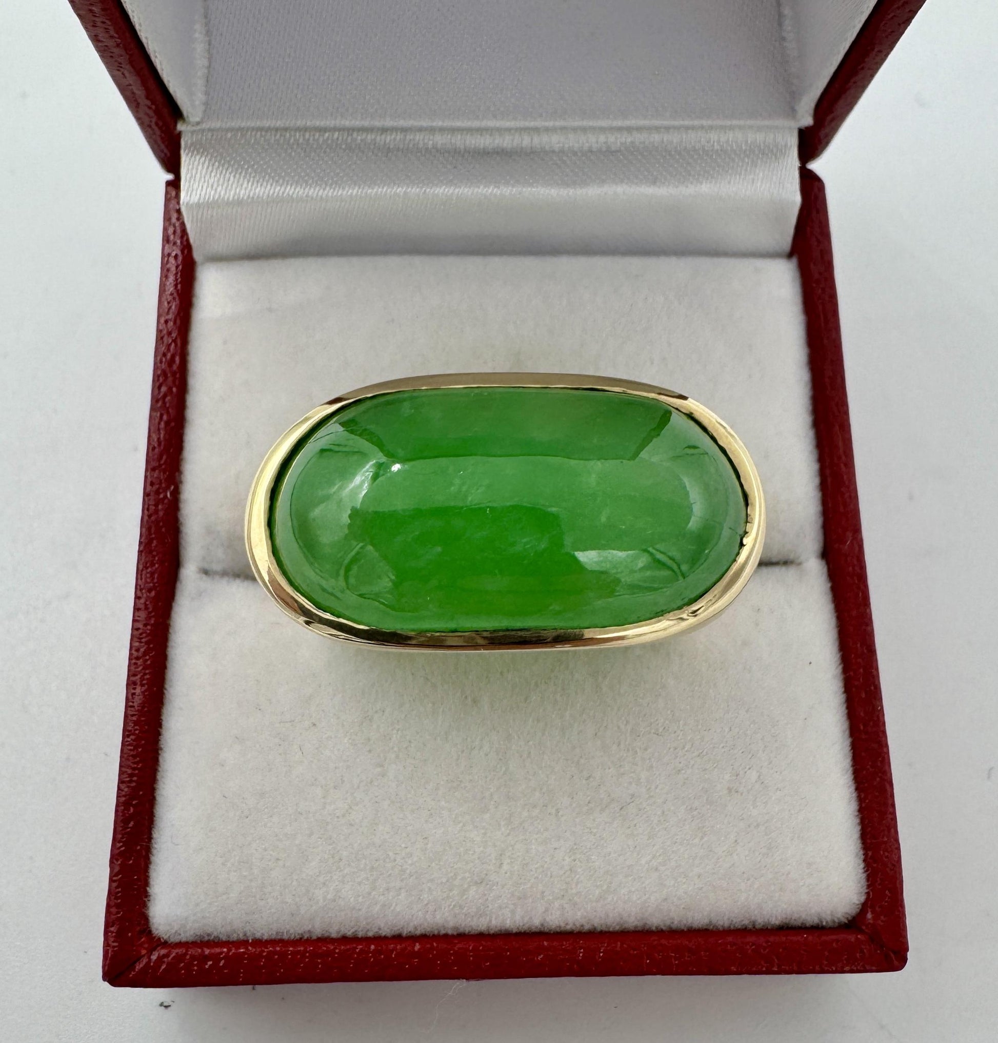 Huge 14k Gold Jade Saddle East West Ring Men's