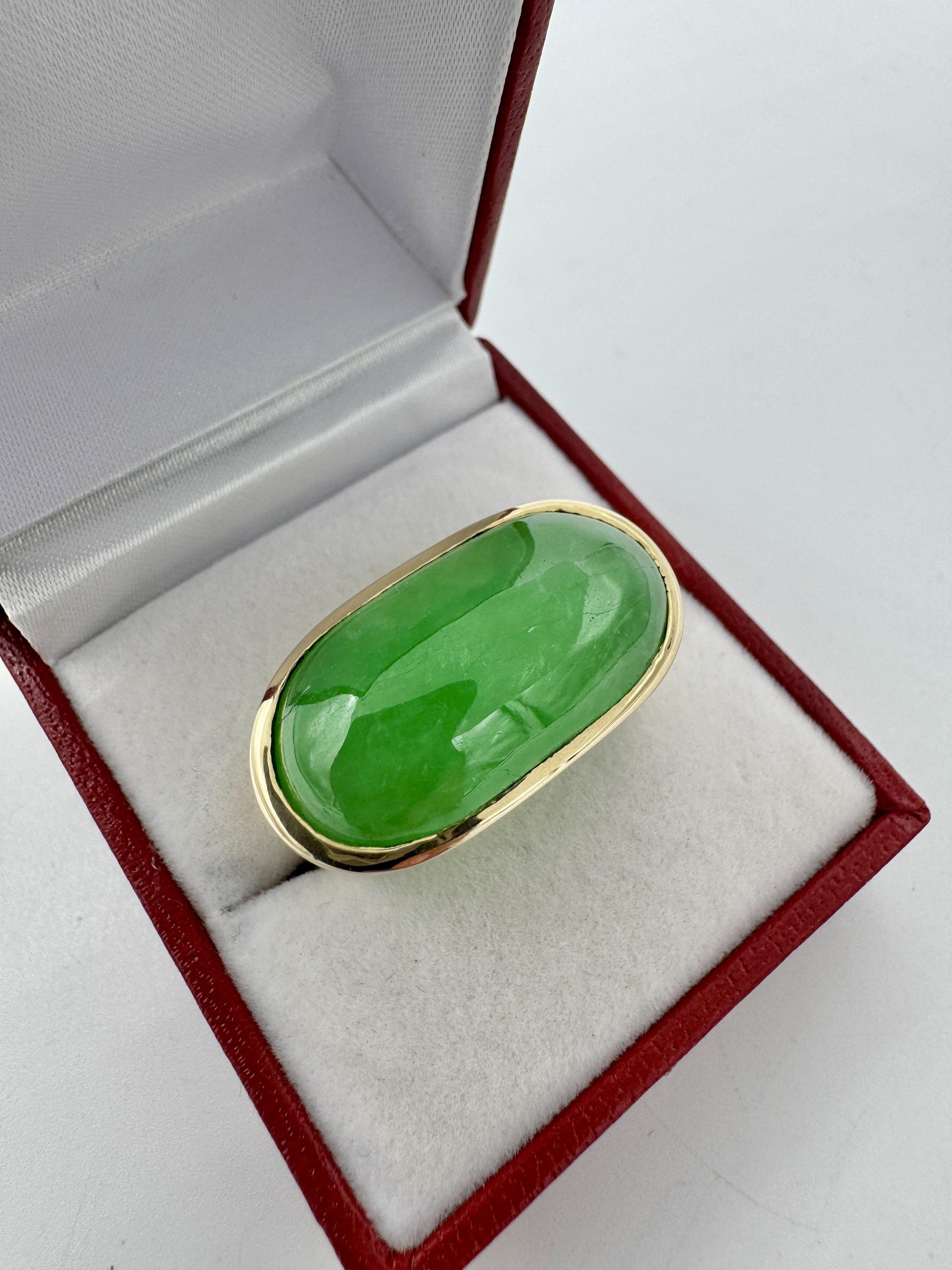 Huge 14k Gold Jade Saddle East West Ring Men's