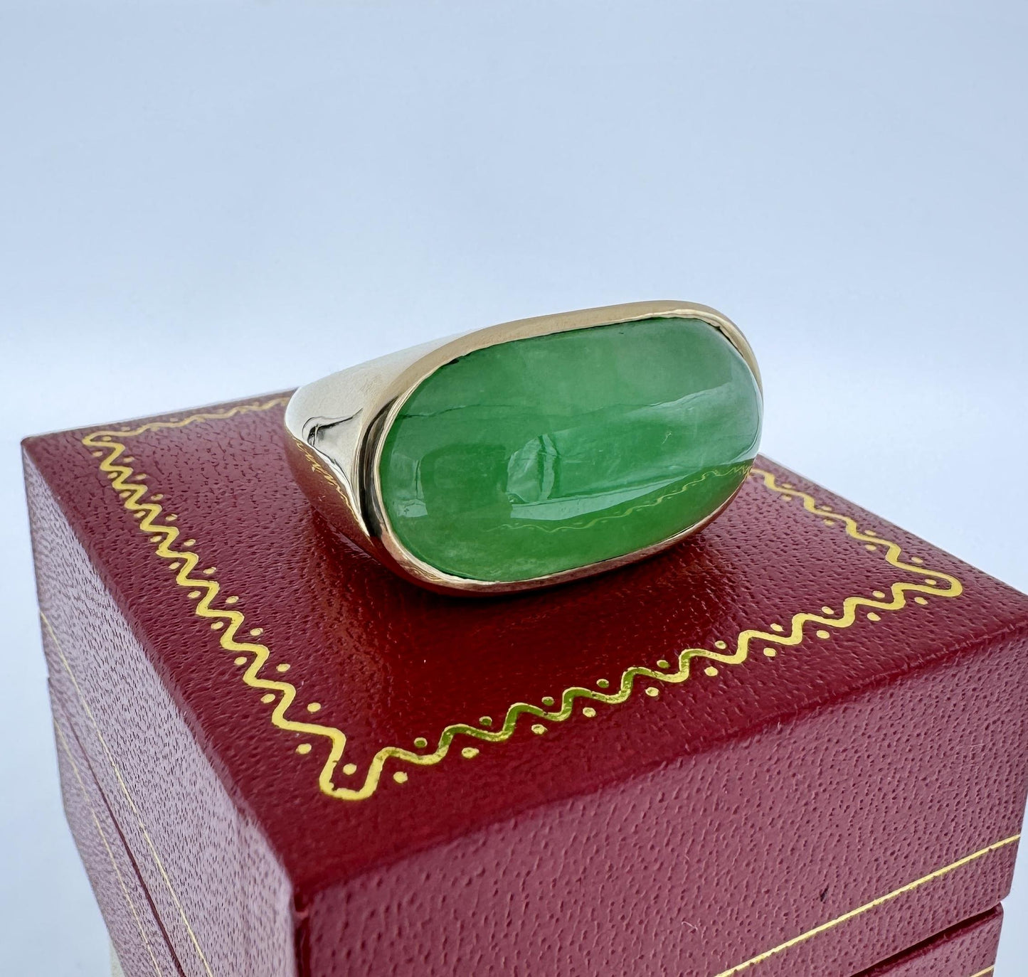 Huge 14k Gold Jade Saddle East West Ring Men's