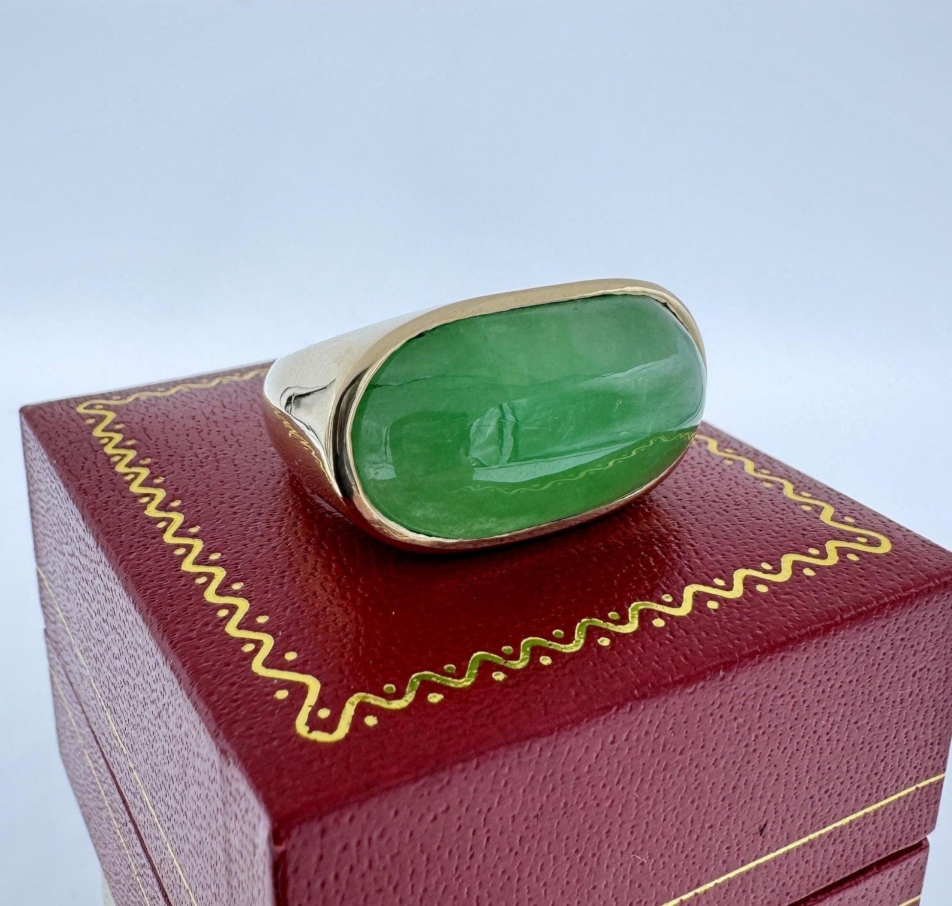 Huge 14k Gold Jade Saddle East West Ring Men's