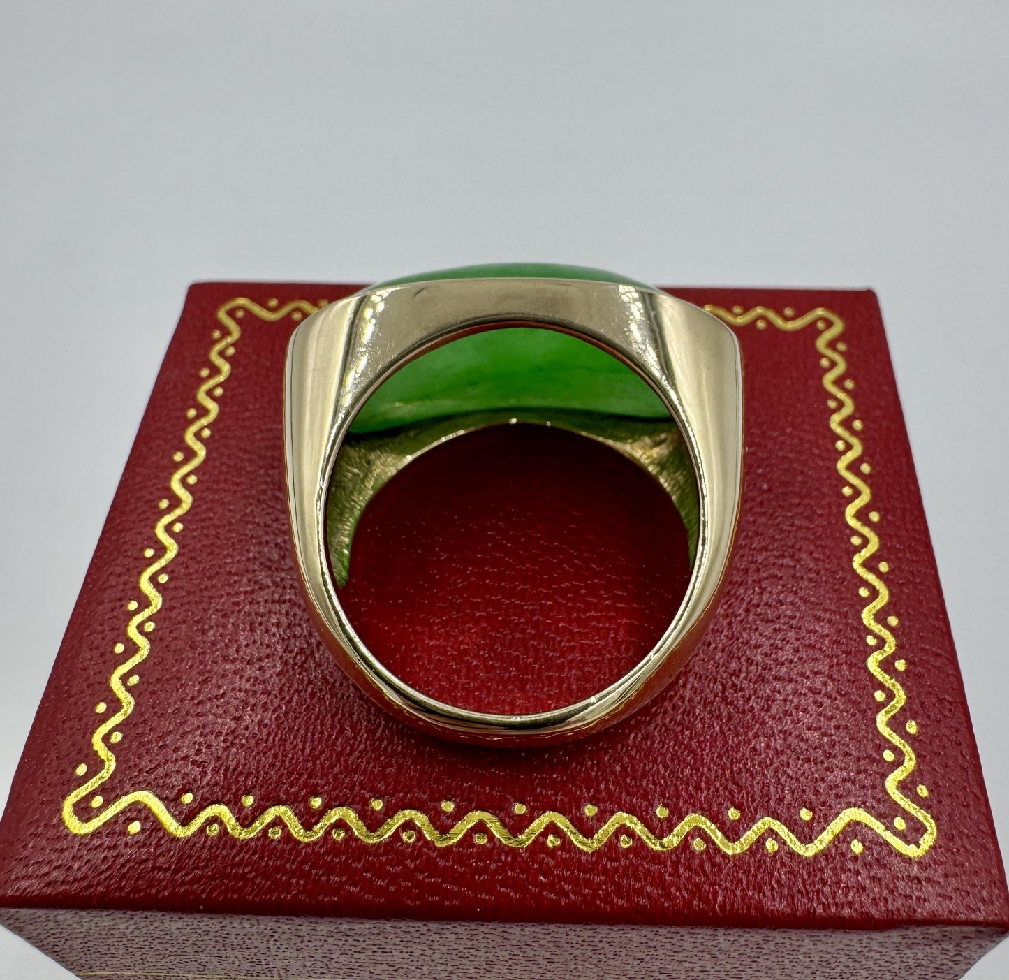 Huge 14k Gold Jade Saddle East West Ring Men's