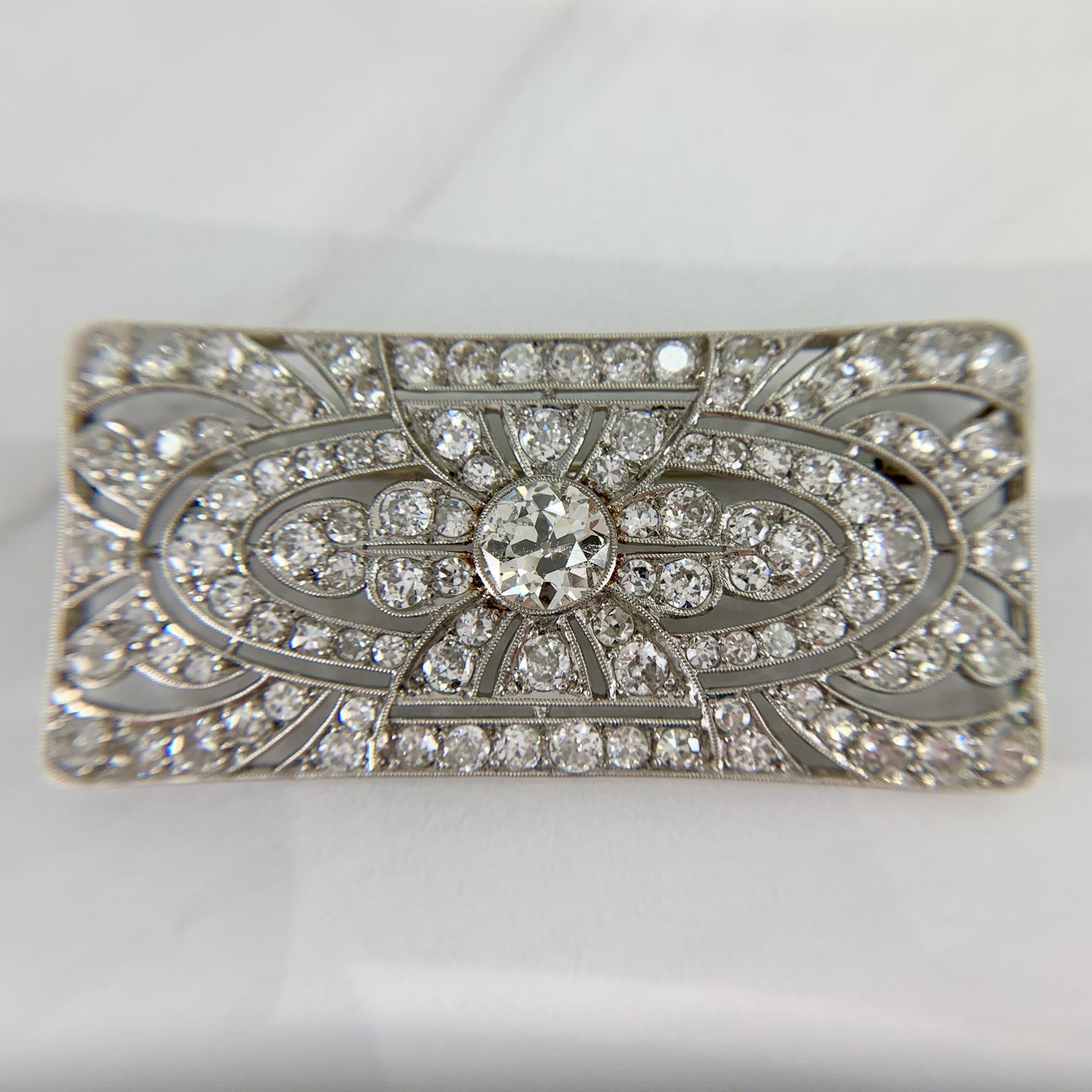 1925 Art Deco Old Cut Diamond Brooch Platinum