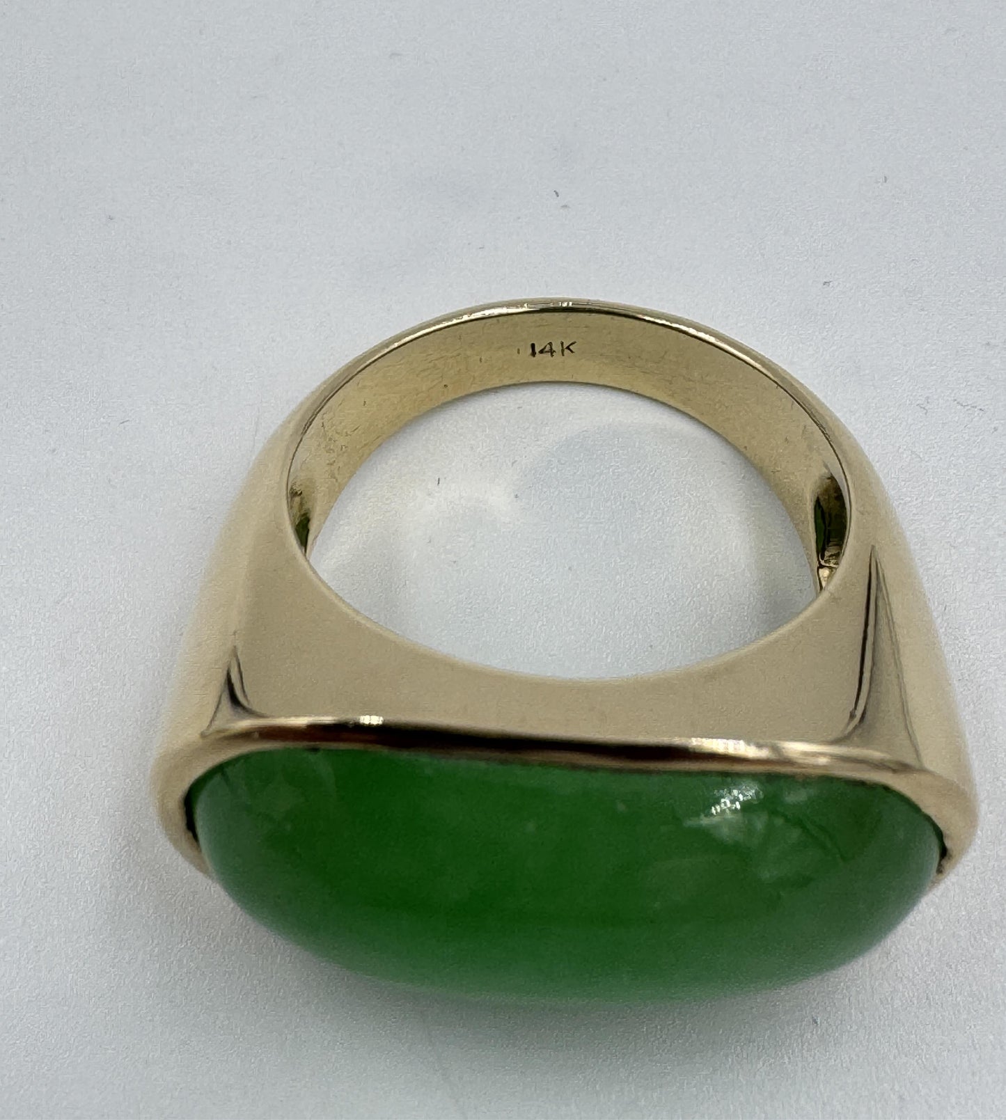 Huge 14k Gold Jade Saddle East West Ring Men's