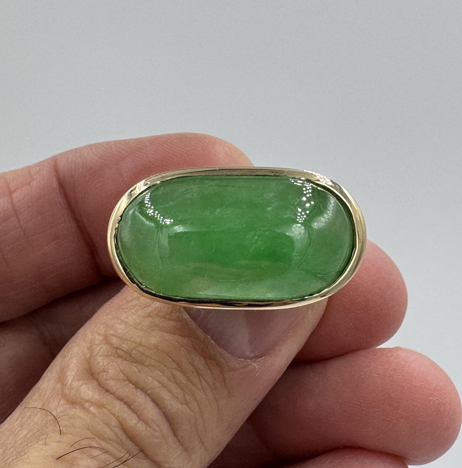 Huge 14k Gold Jade Saddle East West Ring Men's