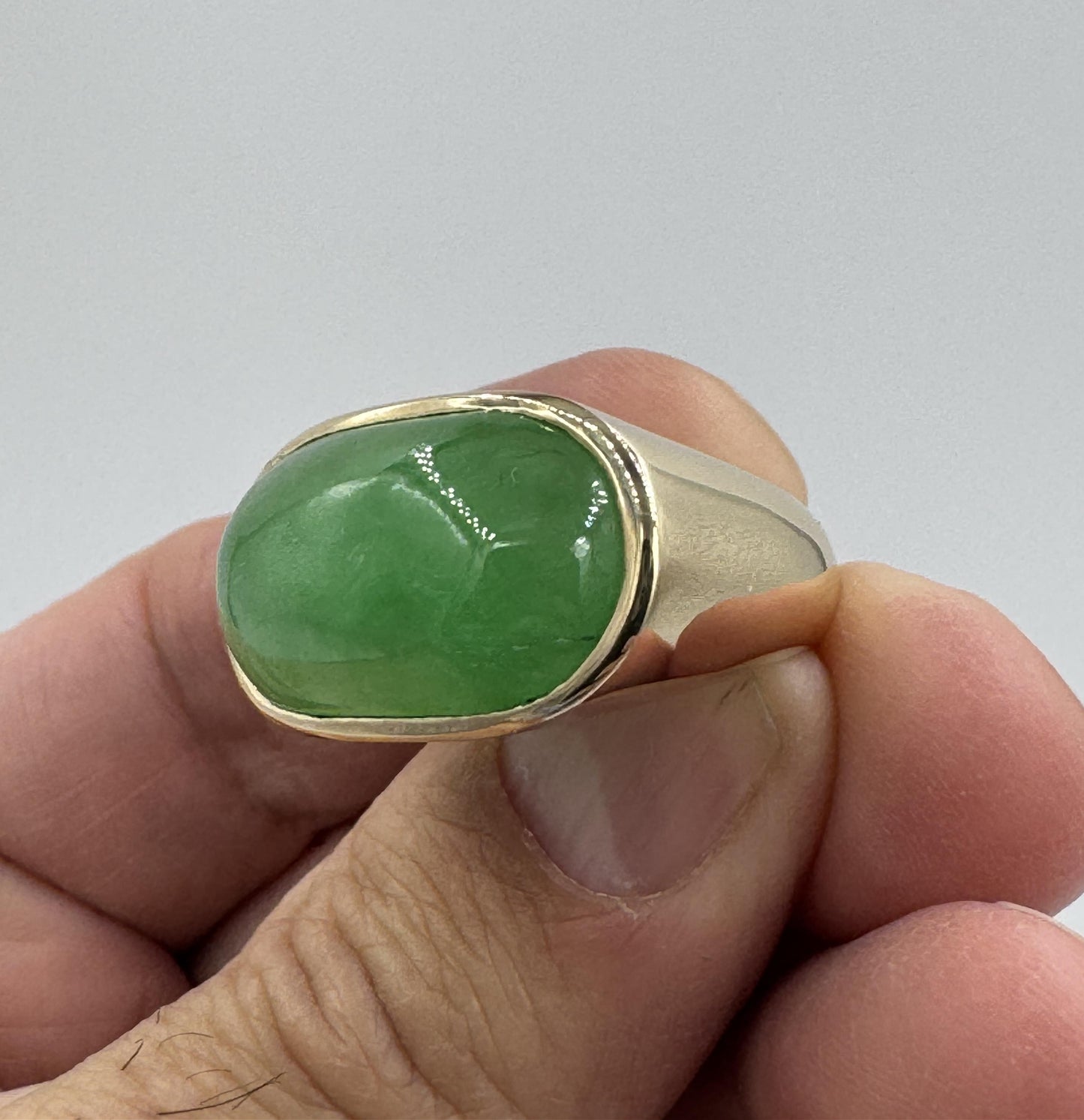 Huge 14k Gold Jade Saddle East West Ring Men's