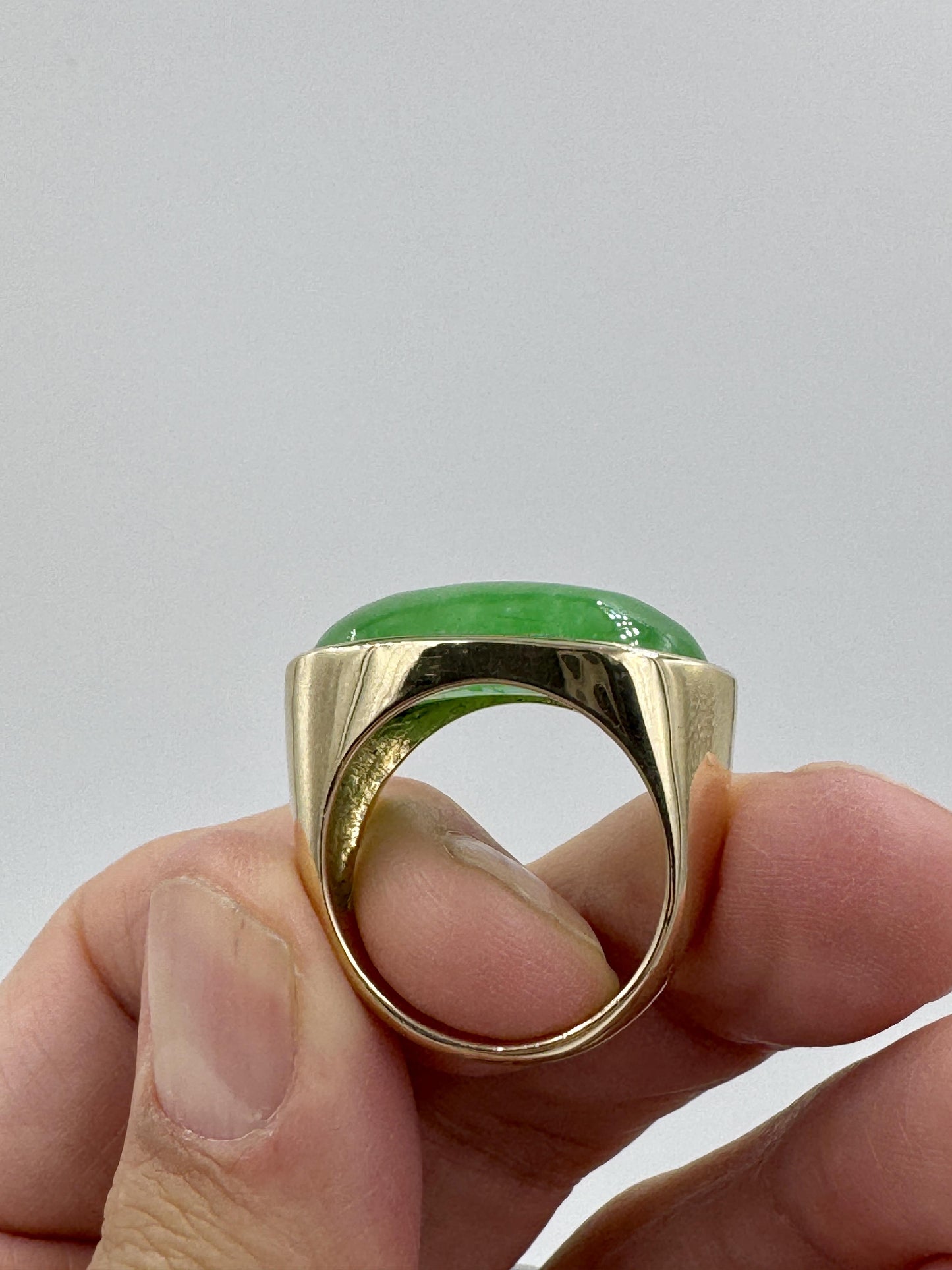 Huge 14k Gold Jade Saddle East West Ring Men's