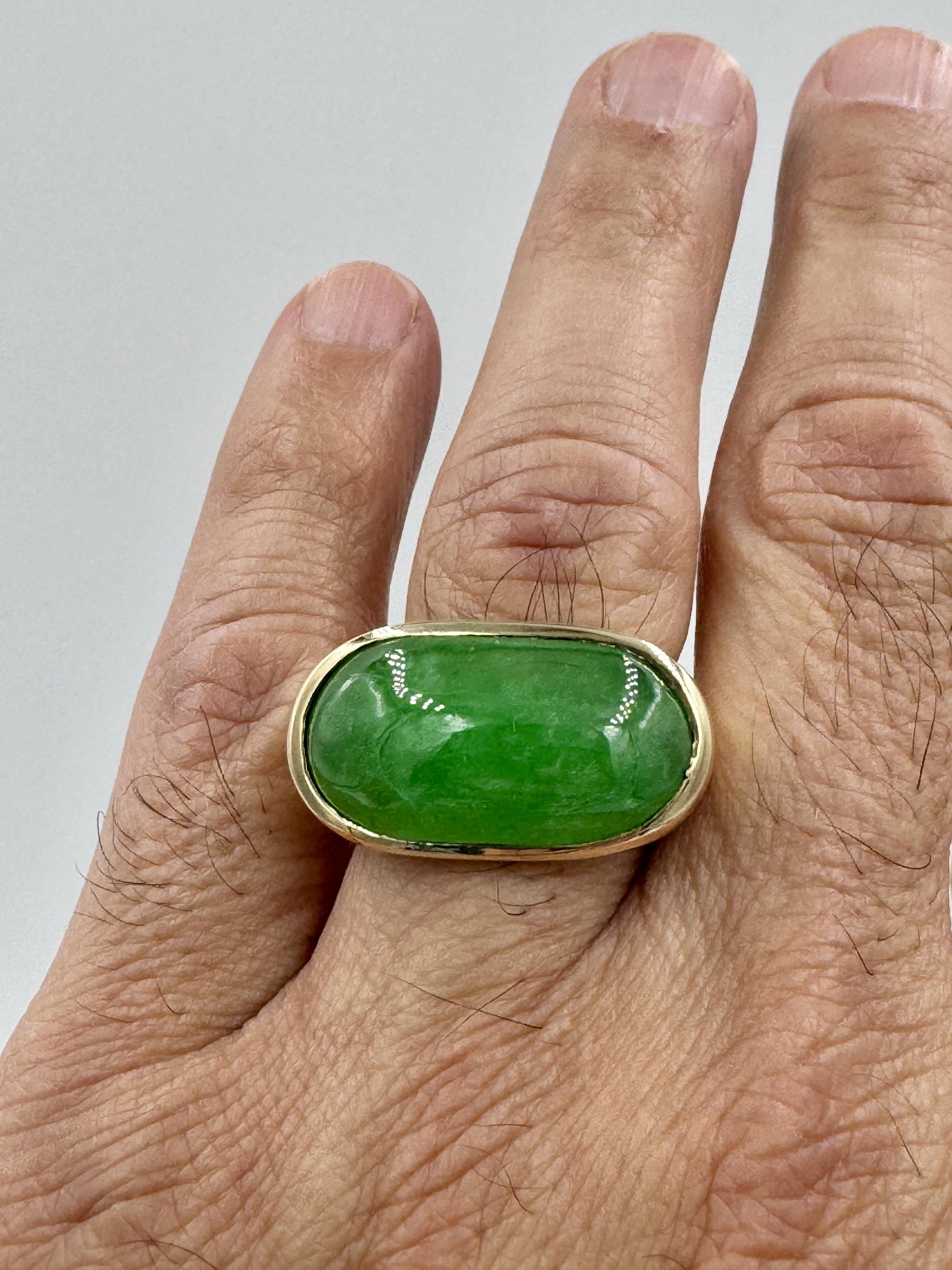 Huge 14k Gold Jade Saddle East West Ring Men's