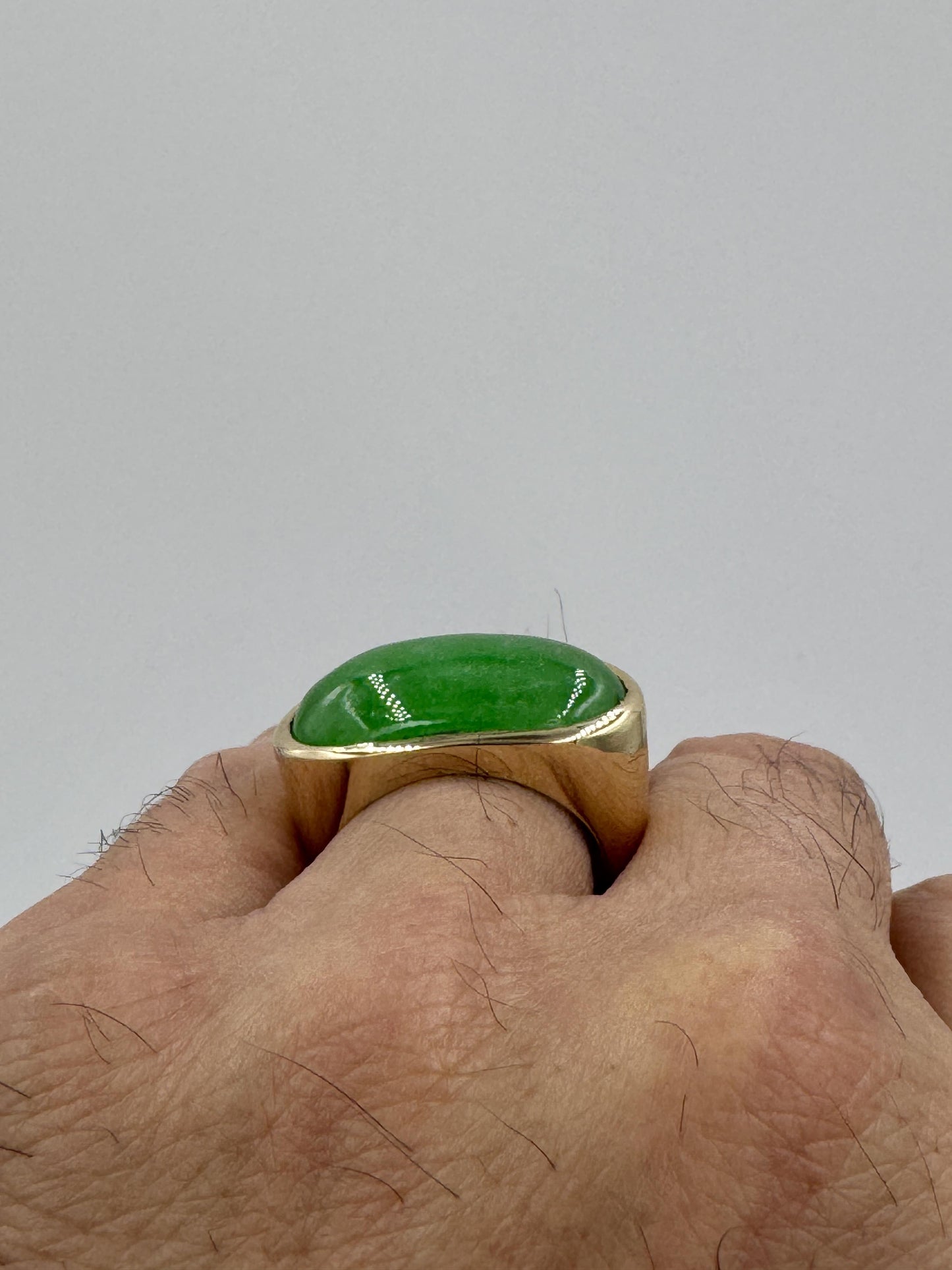 Huge 14k Gold Jade Saddle East West Ring Men's