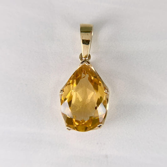 Pear Cut Citrine Pendant 14k