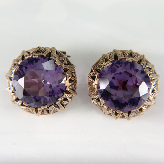 Vintage Synthetic Color Change Sapphire Clip On Earrings 9k