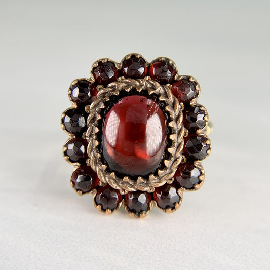 Antique Garnet Cabochon Ring 14k/Silver