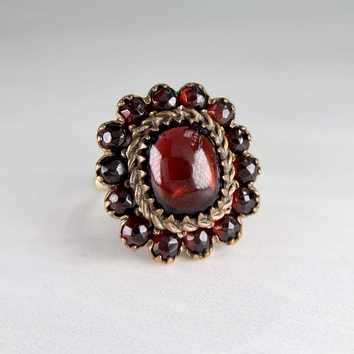 Antique Garnet Cabochon Ring 14k/Silver