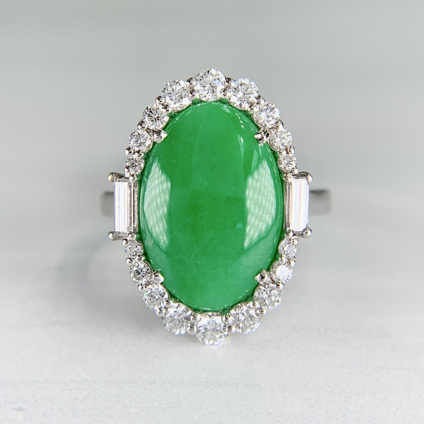 GIA Jadeite Jade Diamond Halo 18k White Gold Cocktail Ring