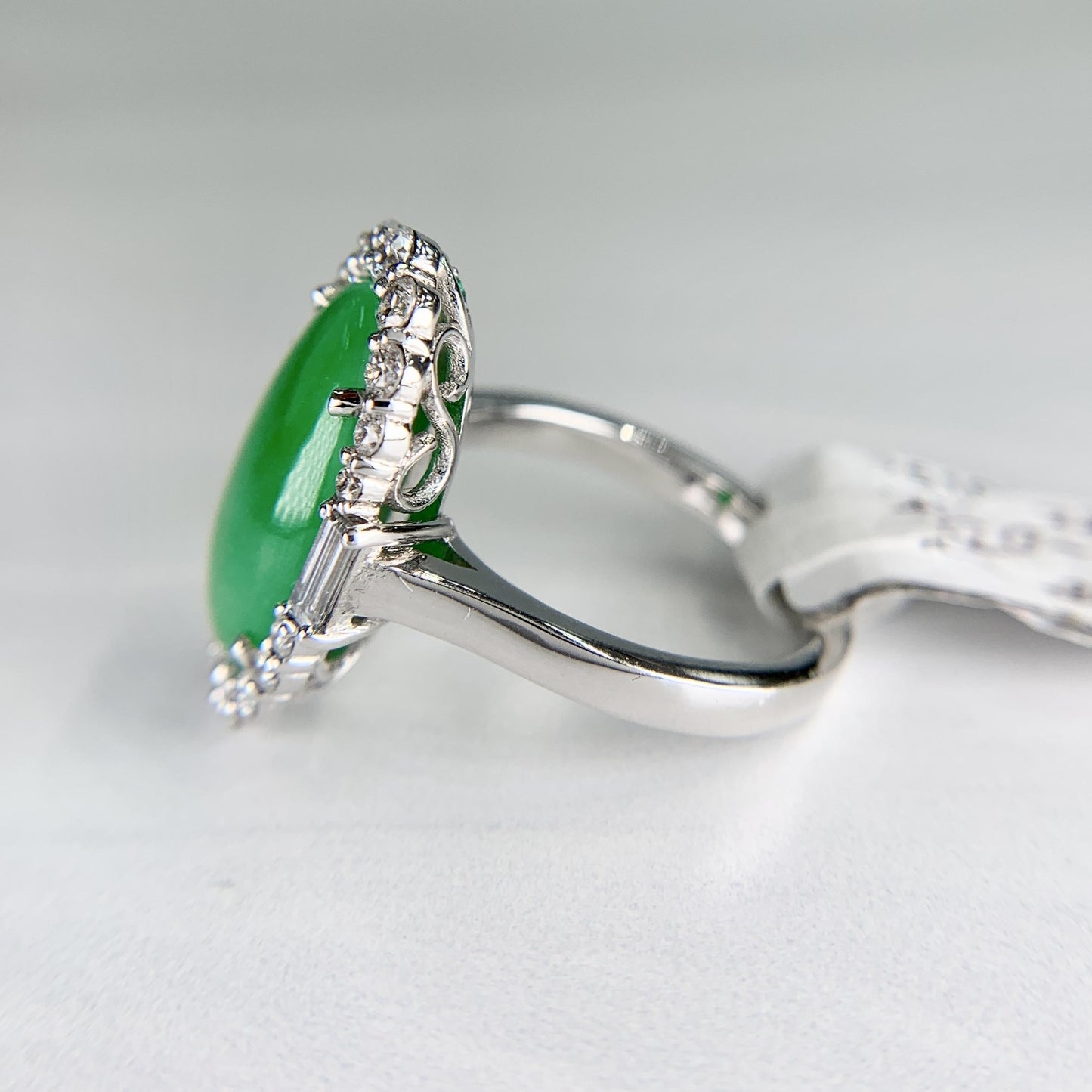 GIA Jadeite Jade Diamond Halo 18k White Gold Cocktail Ring