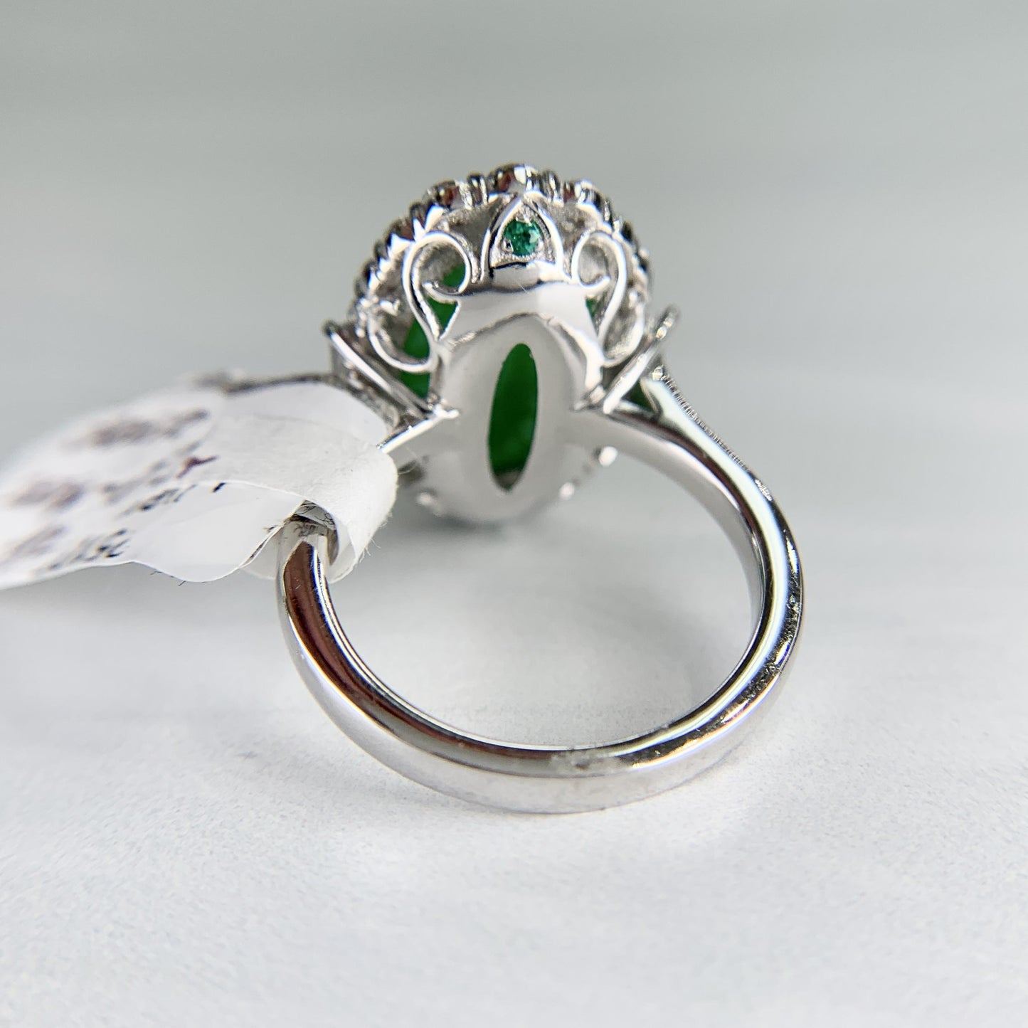 GIA Jadeite Jade Diamond Halo 18k White Gold Cocktail Ring
