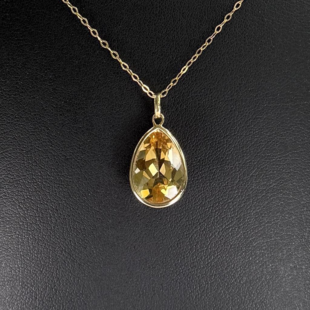 Pear Cut Citrine Necklace Bezel Set 18k