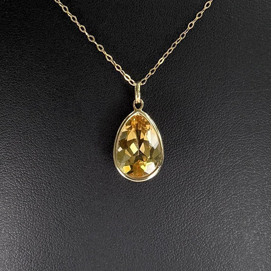 Pear Cut Citrine Necklace Bezel Set 18k