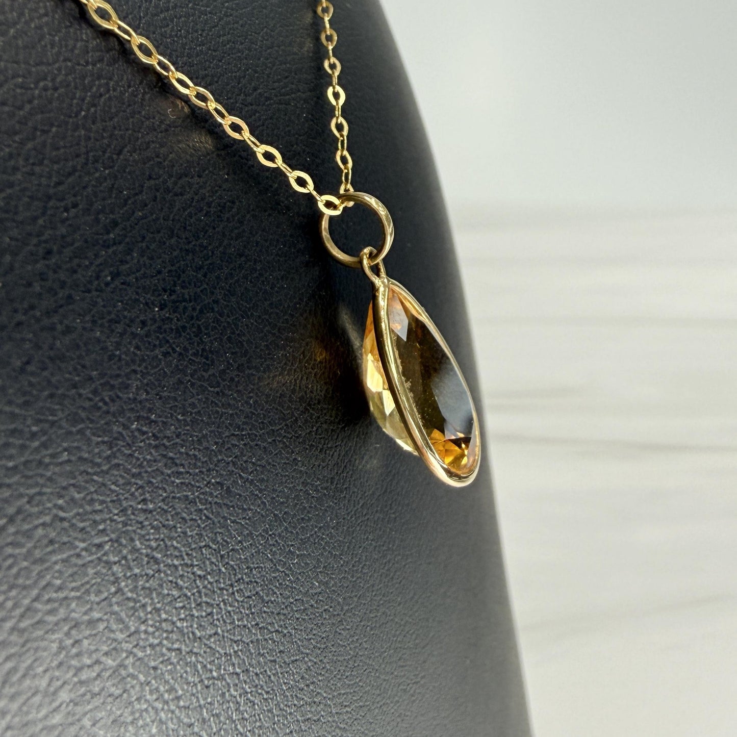 Pear Cut Citrine Necklace Bezel Set 18k