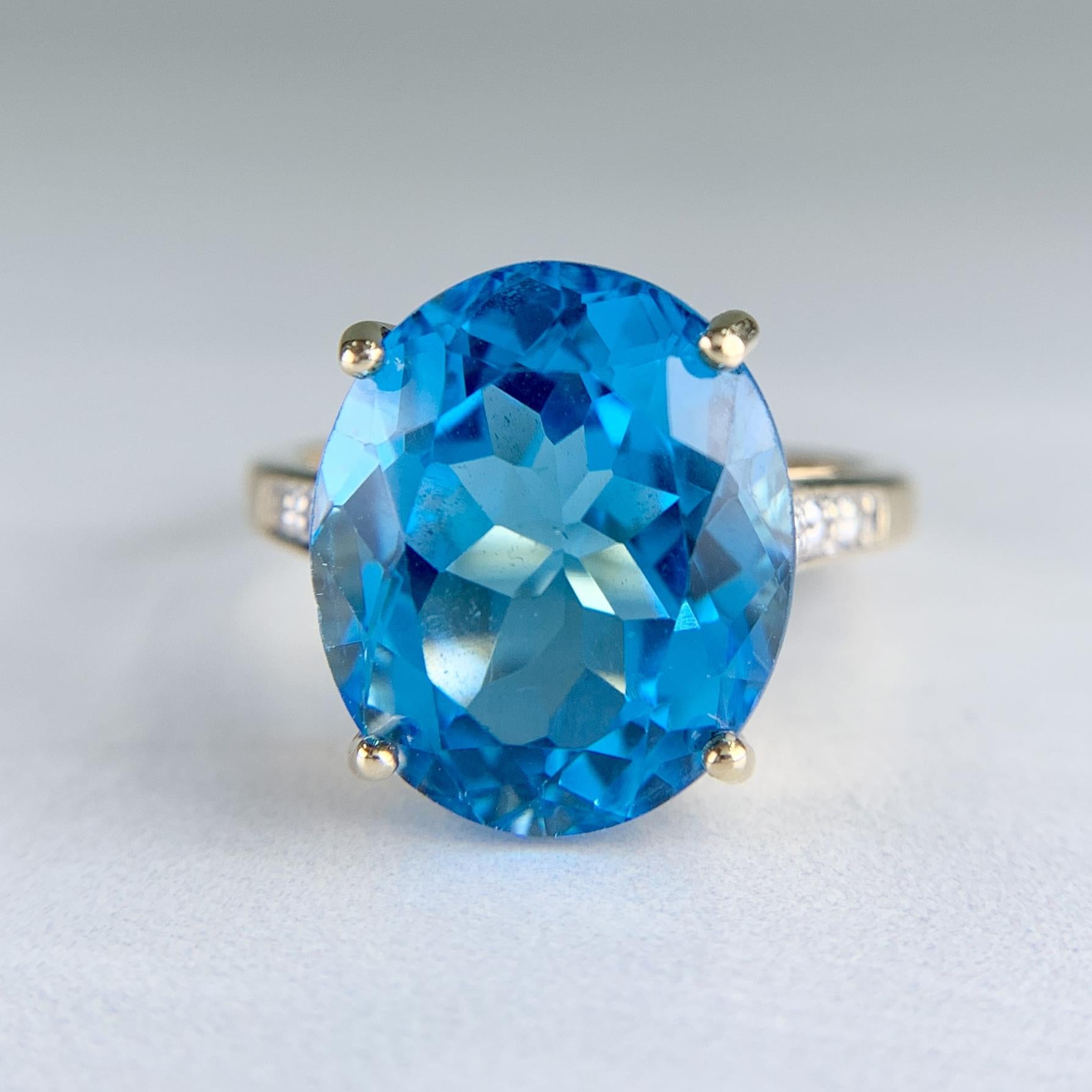 Blue Topaz and Diamond Ring 14k