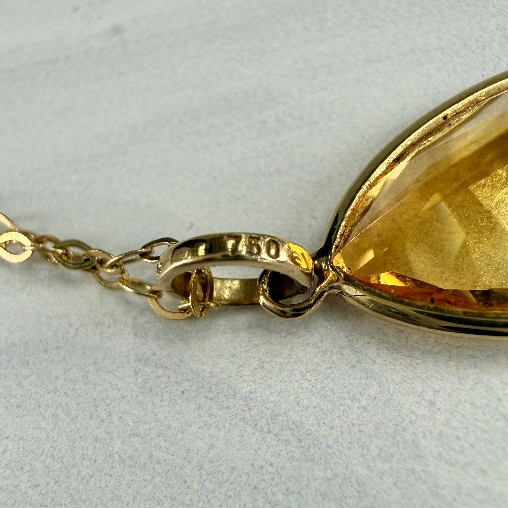 Pear Cut Citrine Necklace Bezel Set 18k
