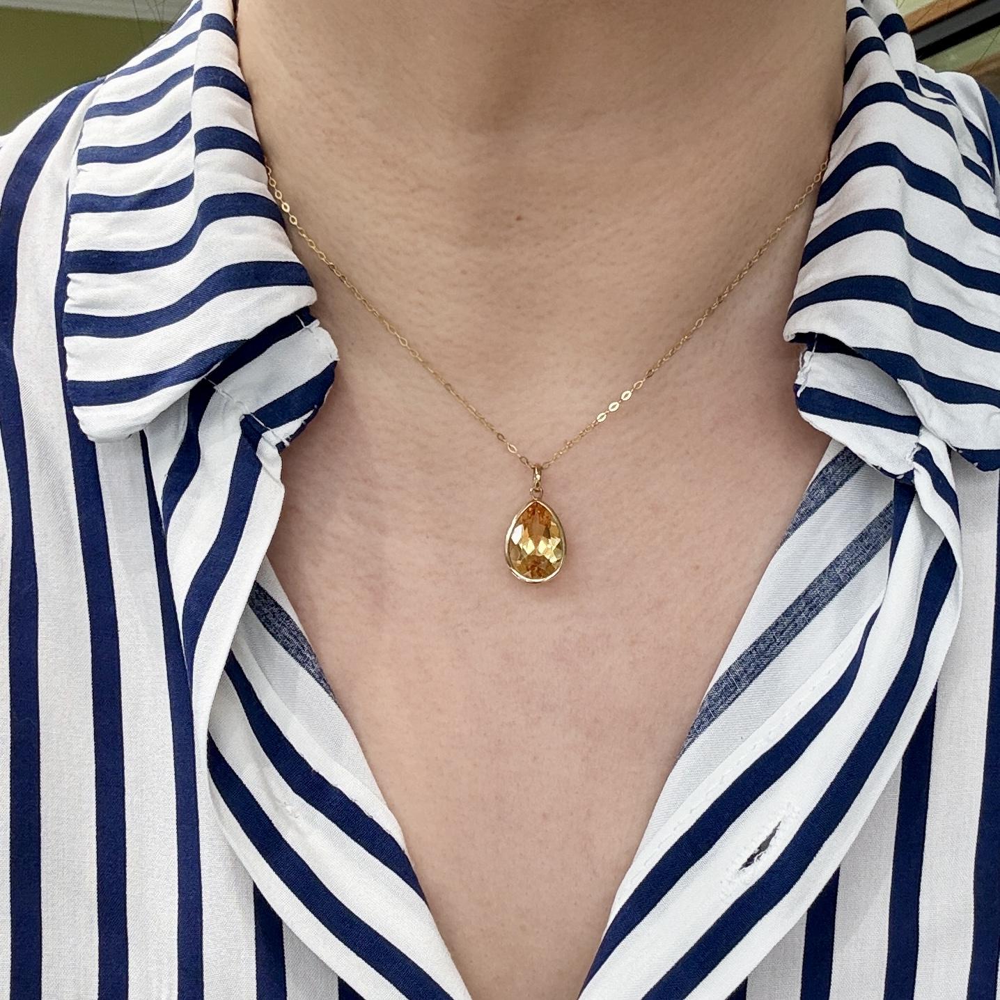 Pear Cut Citrine Necklace Bezel Set 18k