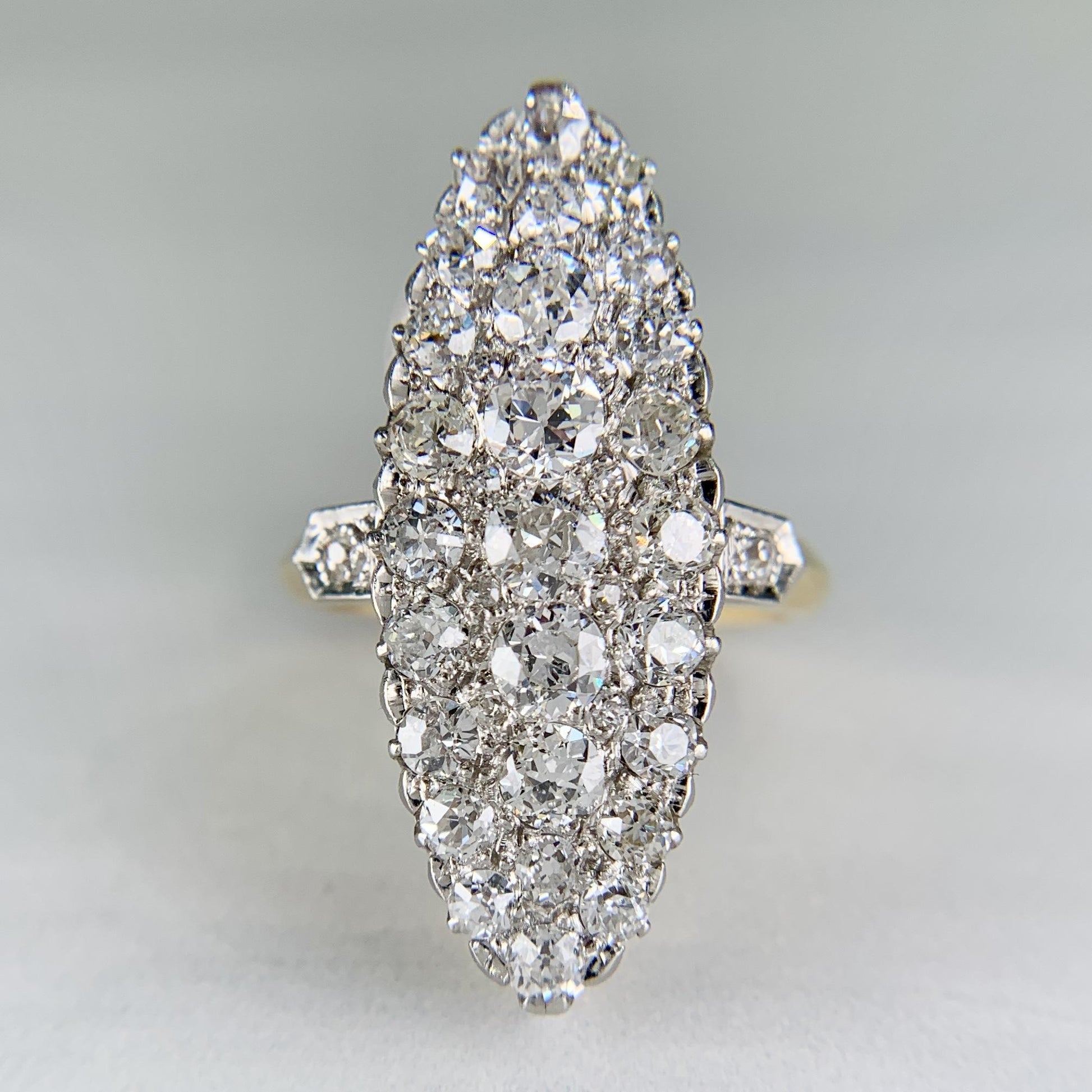 Edwardian French Navette Old Cut Diamond Ring Platinum/18k