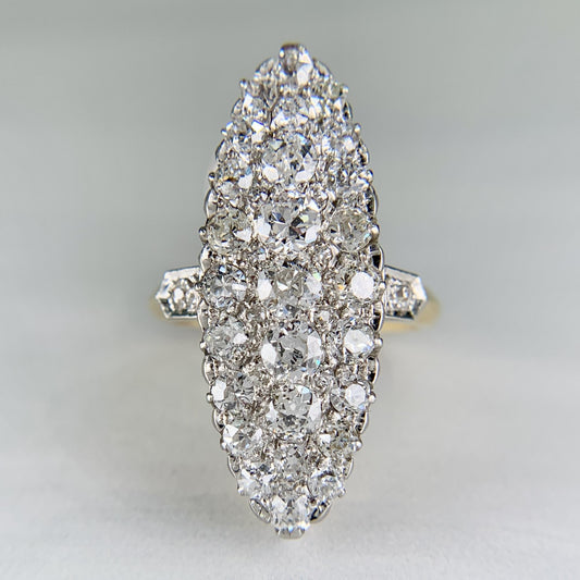 Edwardian French Navette Old Cut Diamond Ring Platinum/18k