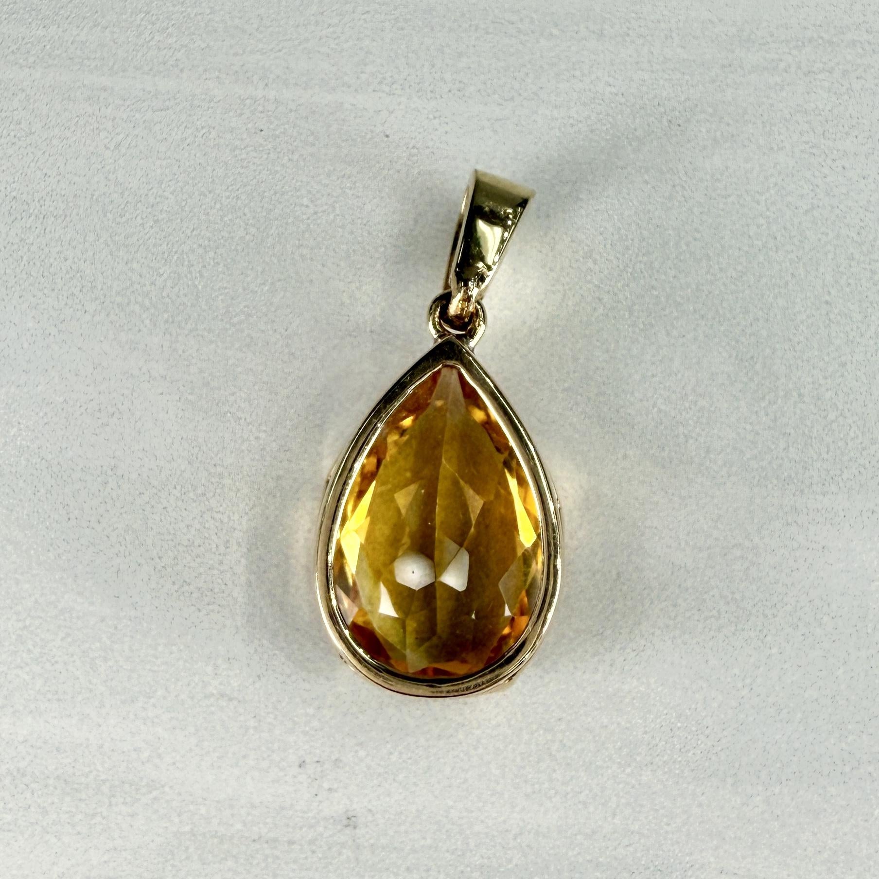 Pear Cut Citrine Pendant 14k