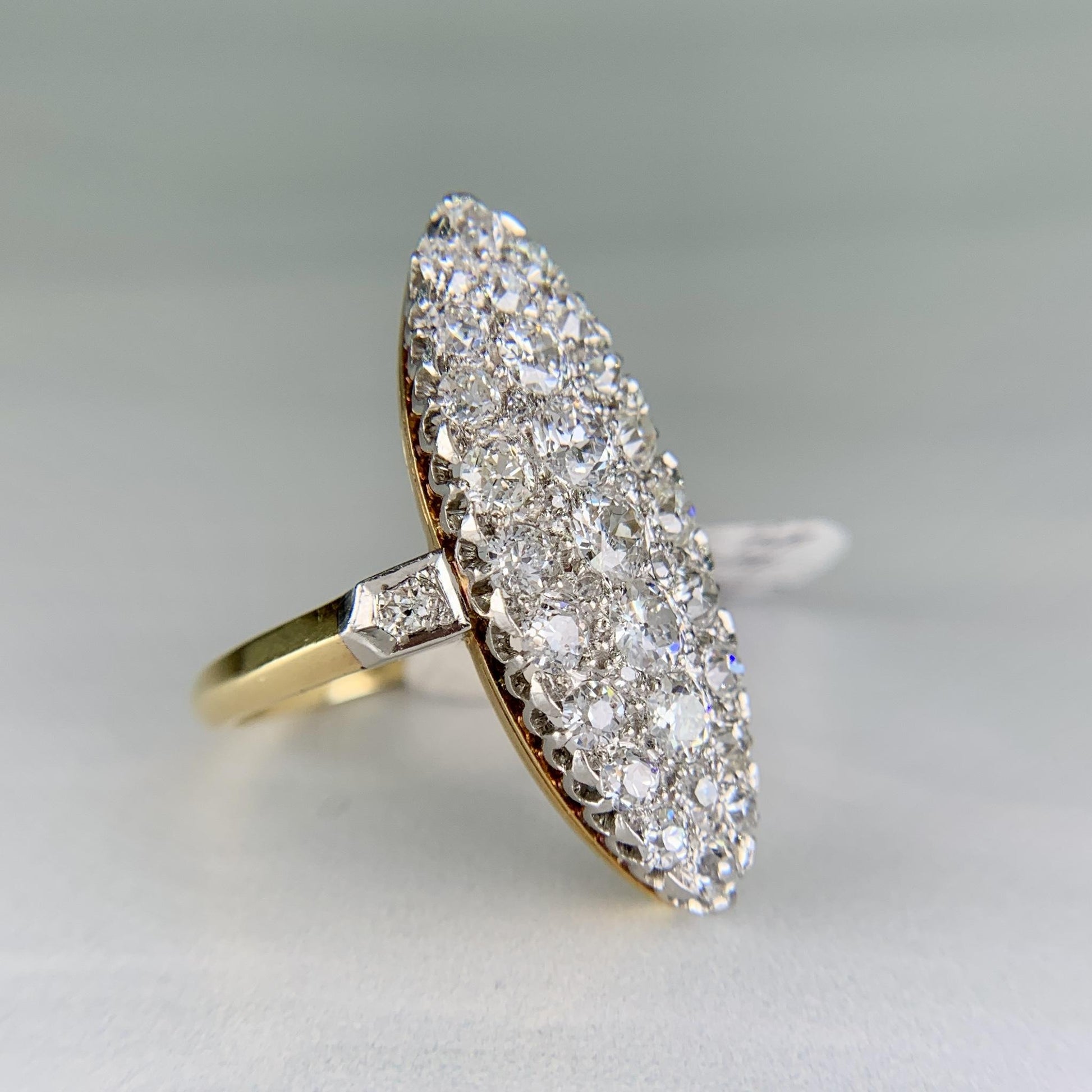 Edwardian French Navette Old Cut Diamond Ring Platinum/18k