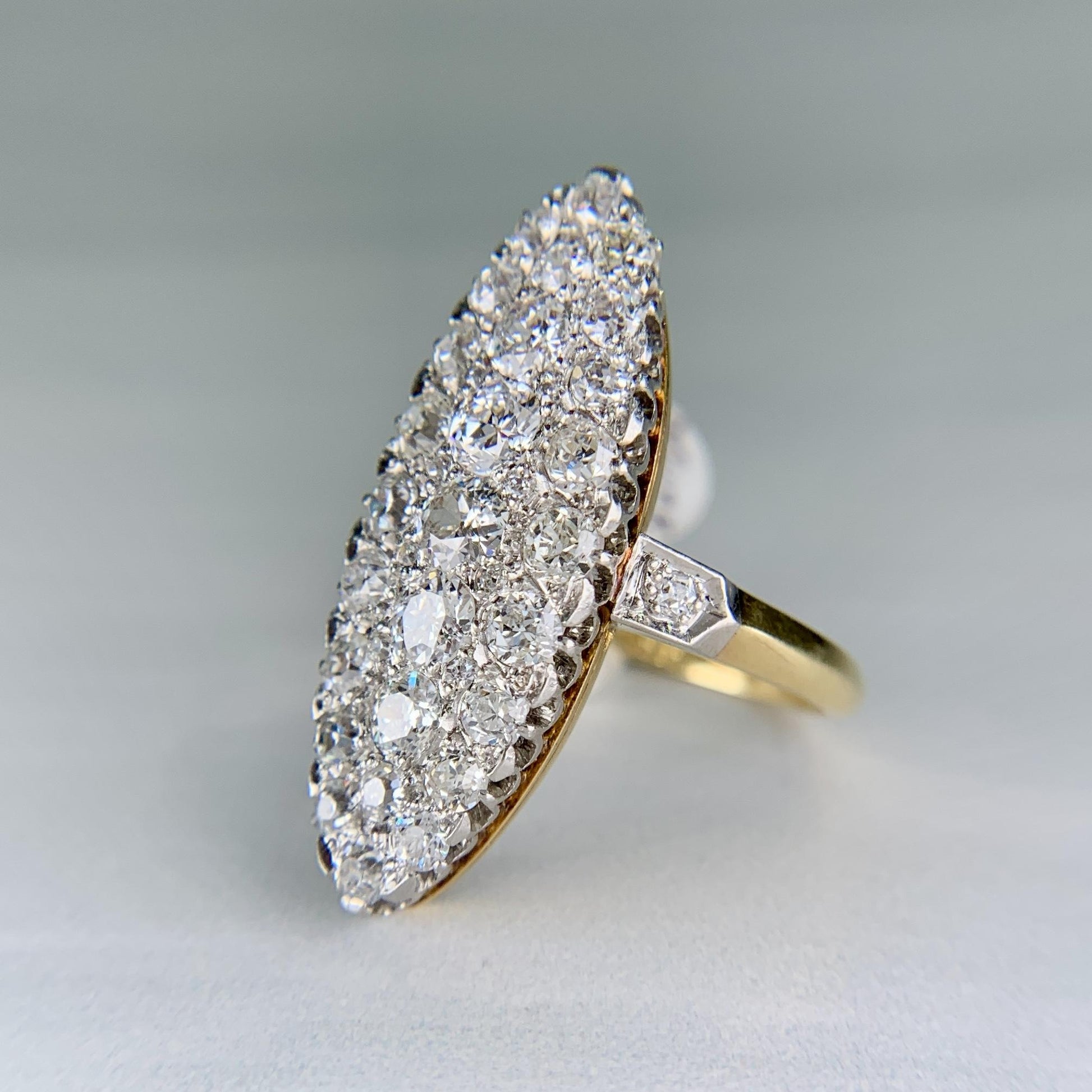 Edwardian French Navette Old Cut Diamond Ring Platinum/18k