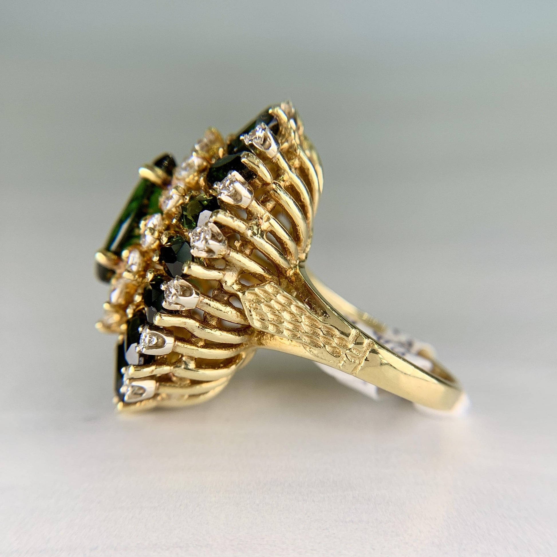 Cindy Royce Green Tourmaline Diamond Ring Vintage 18k