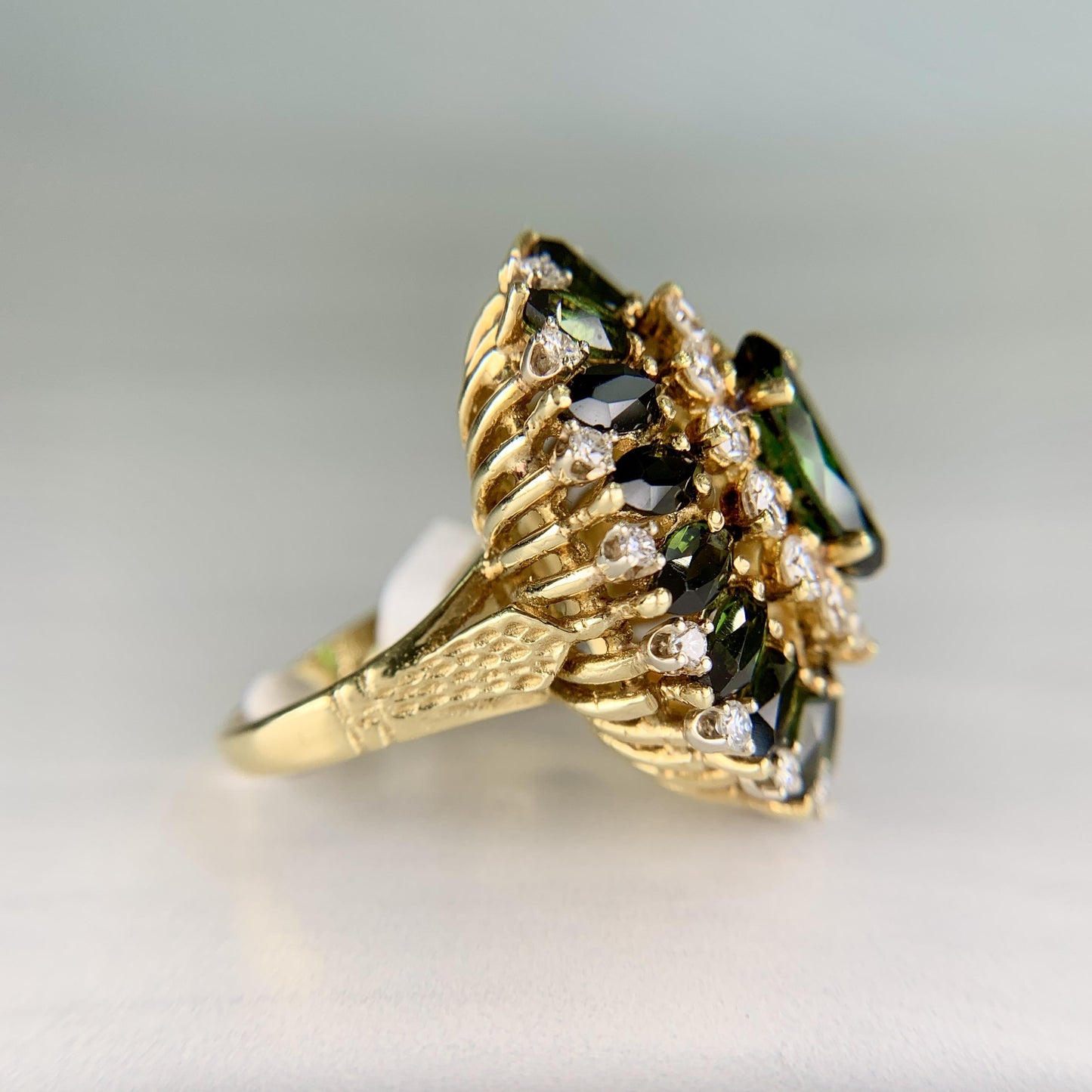 Cindy Royce Green Tourmaline Diamond Ring Vintage 18k