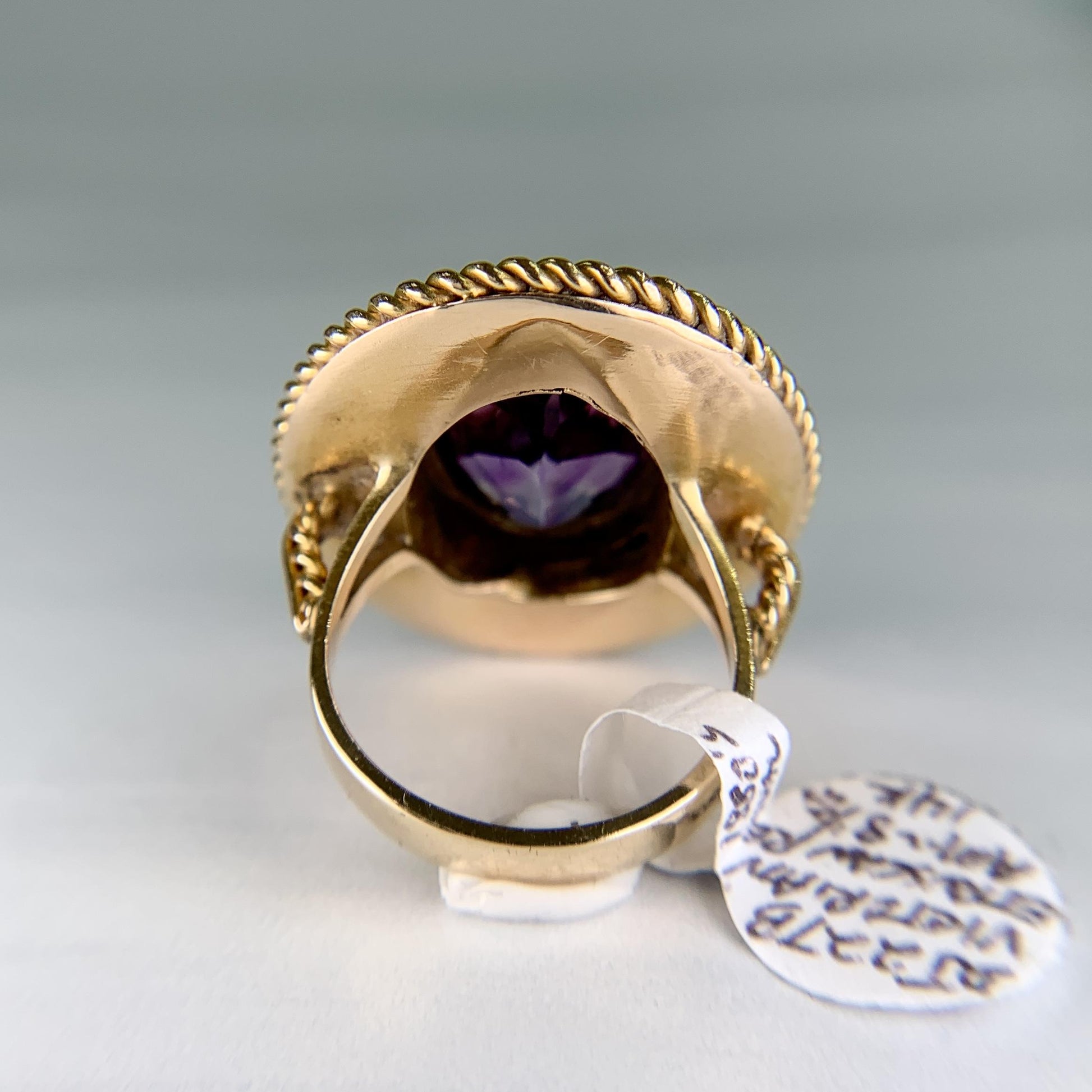1880s Victorian Etruscan Revival Amethyst Ring 14k