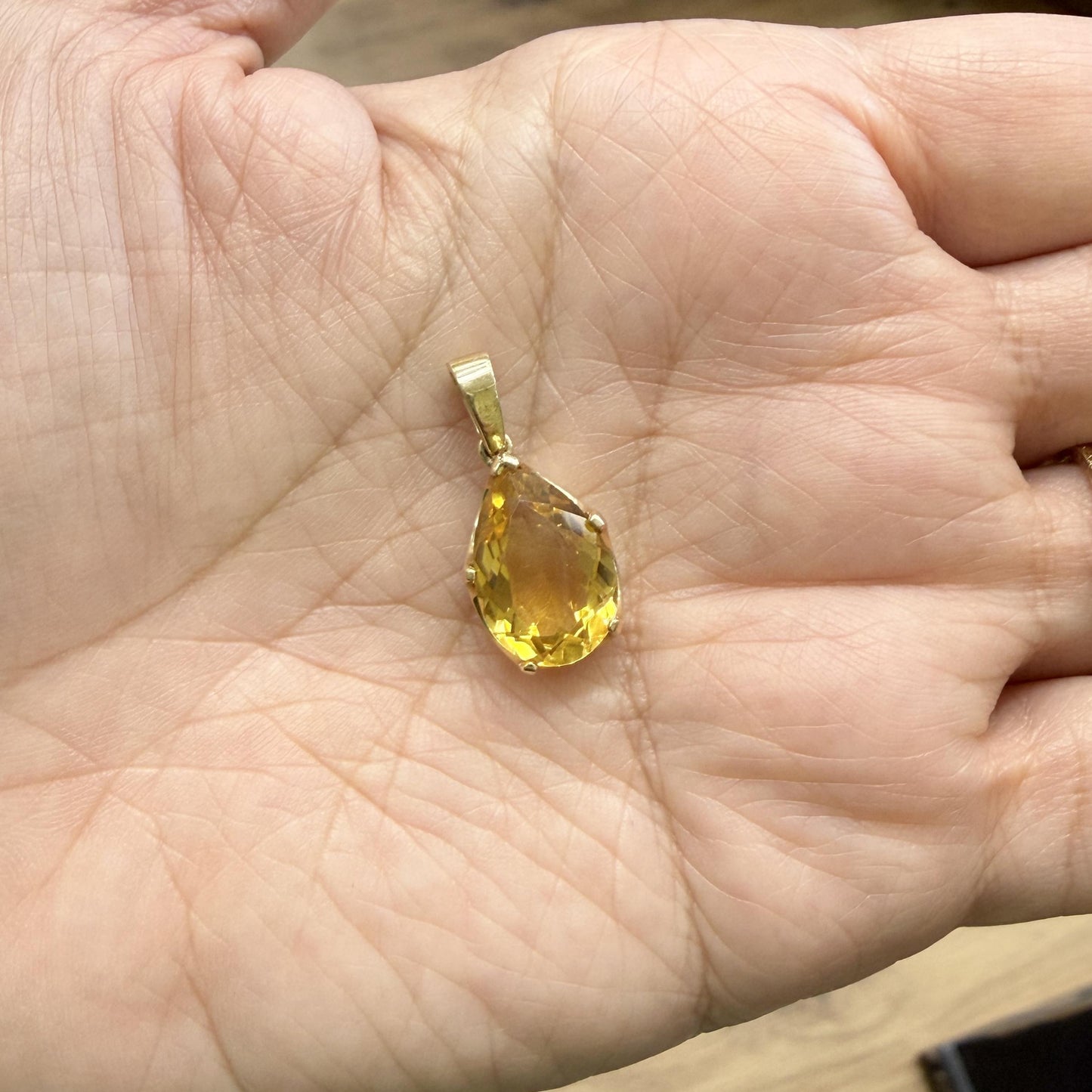 Pear Cut Citrine Pendant 14k