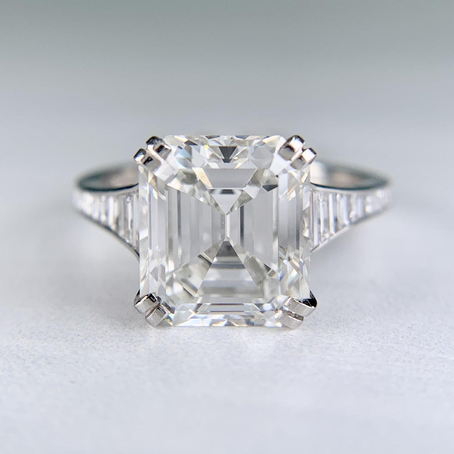 GIA Report Certified 4.09 Emerald Cut Diamond Platinum Engagement Ring