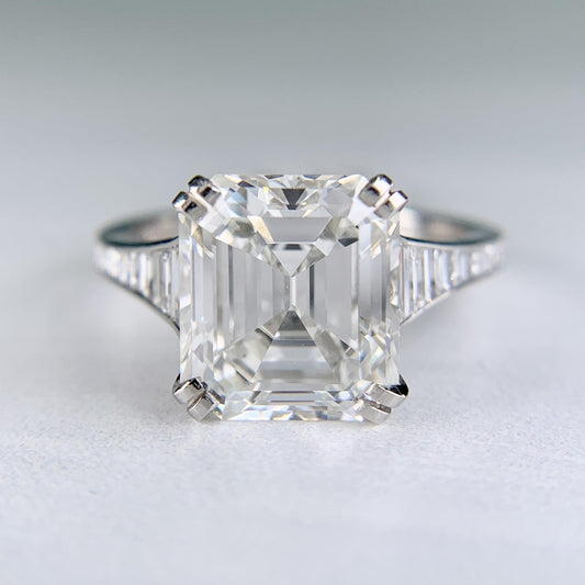 GIA Report Certified 4.09 Emerald Cut Diamond Platinum Engagement Ring