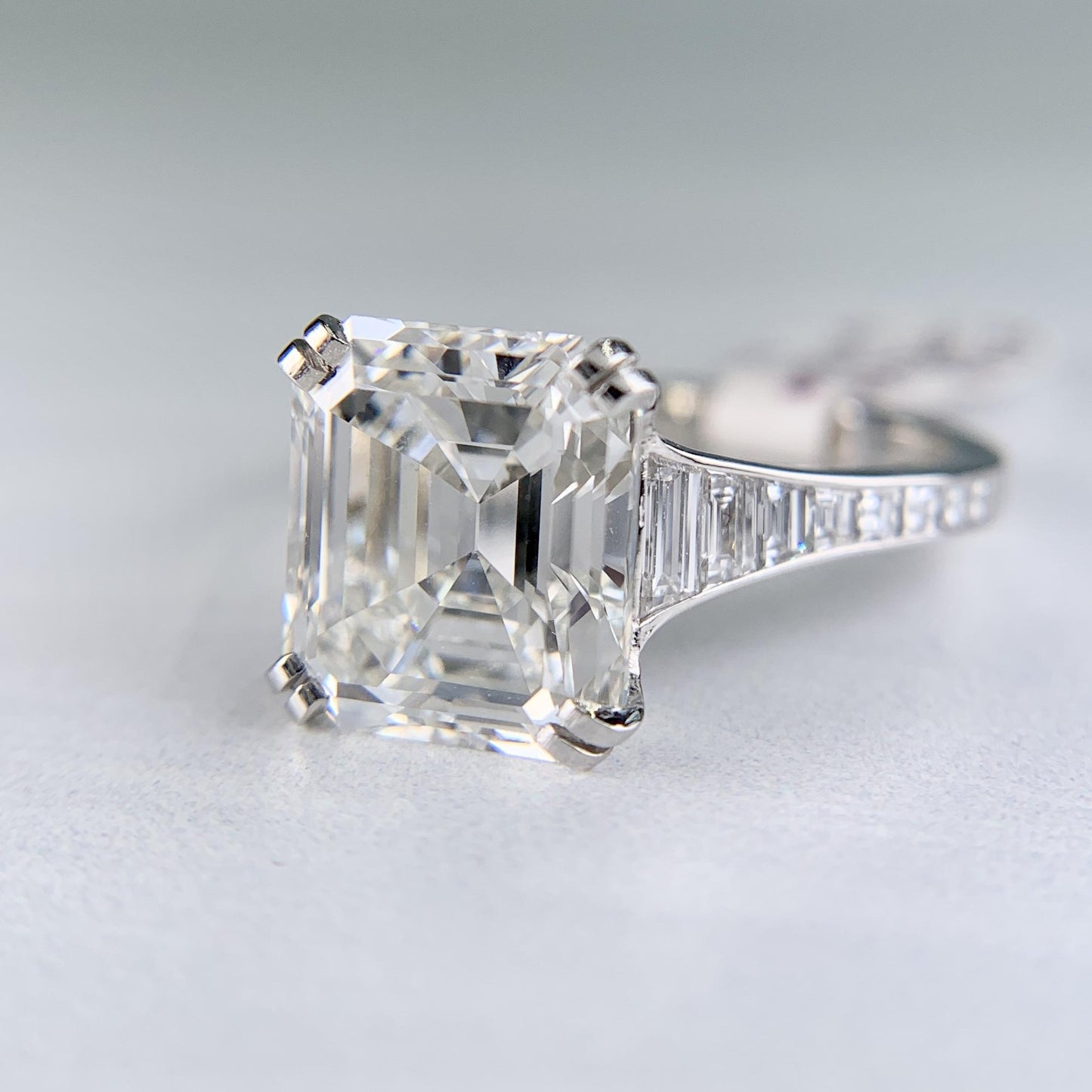 GIA Report Certified 4.09 Emerald Cut Diamond Platinum Engagement Ring