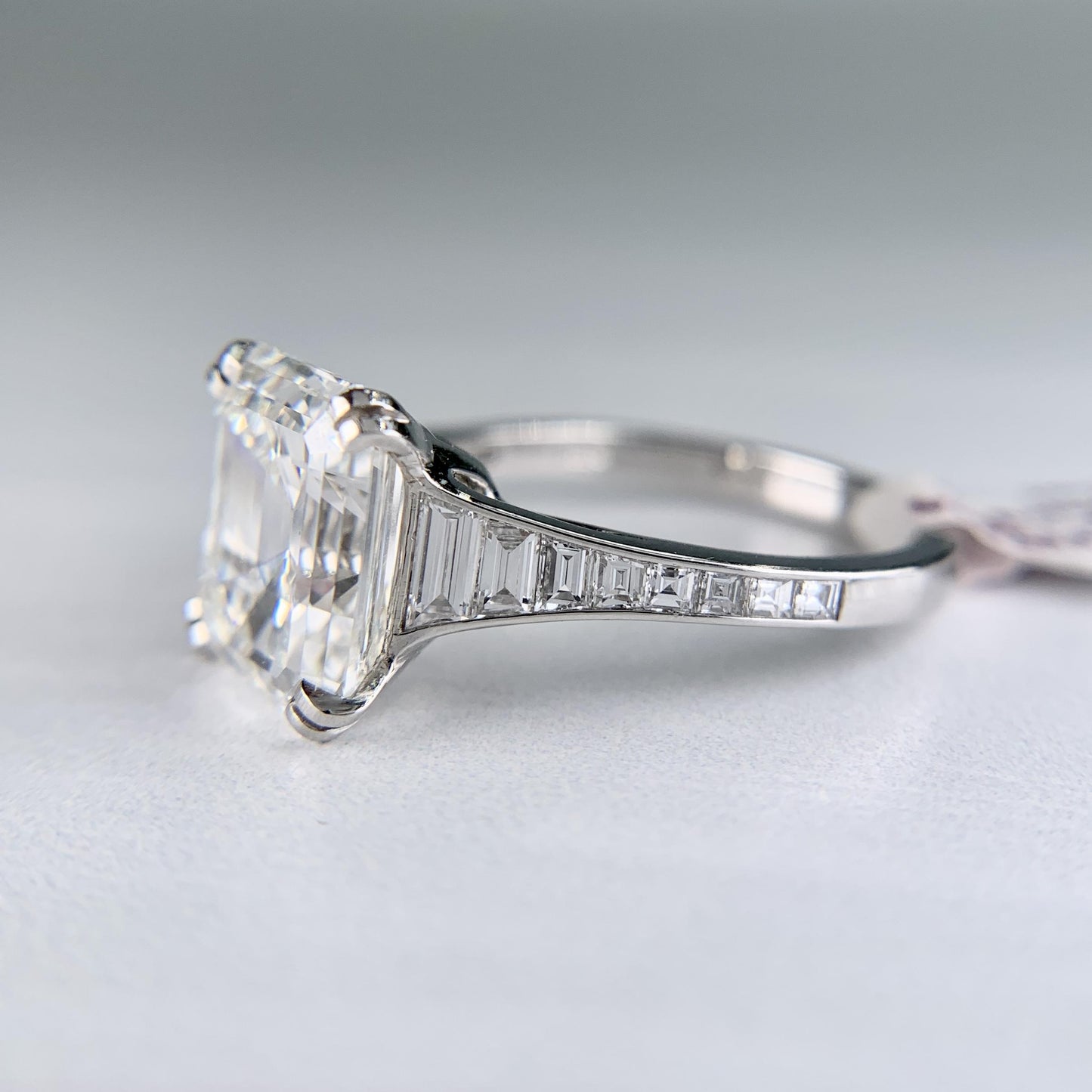 GIA Report Certified 4.09 Emerald Cut Diamond Platinum Engagement Ring