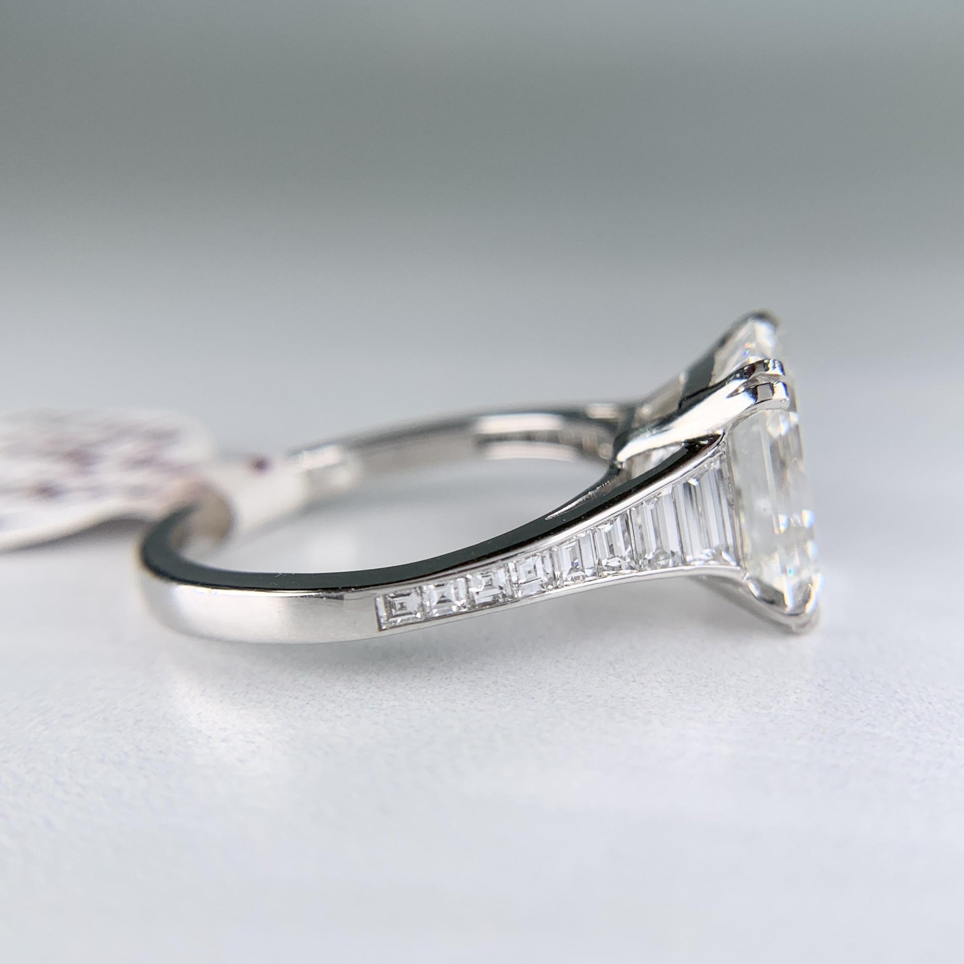 GIA Report Certified 4.09 Emerald Cut Diamond Platinum Engagement Ring