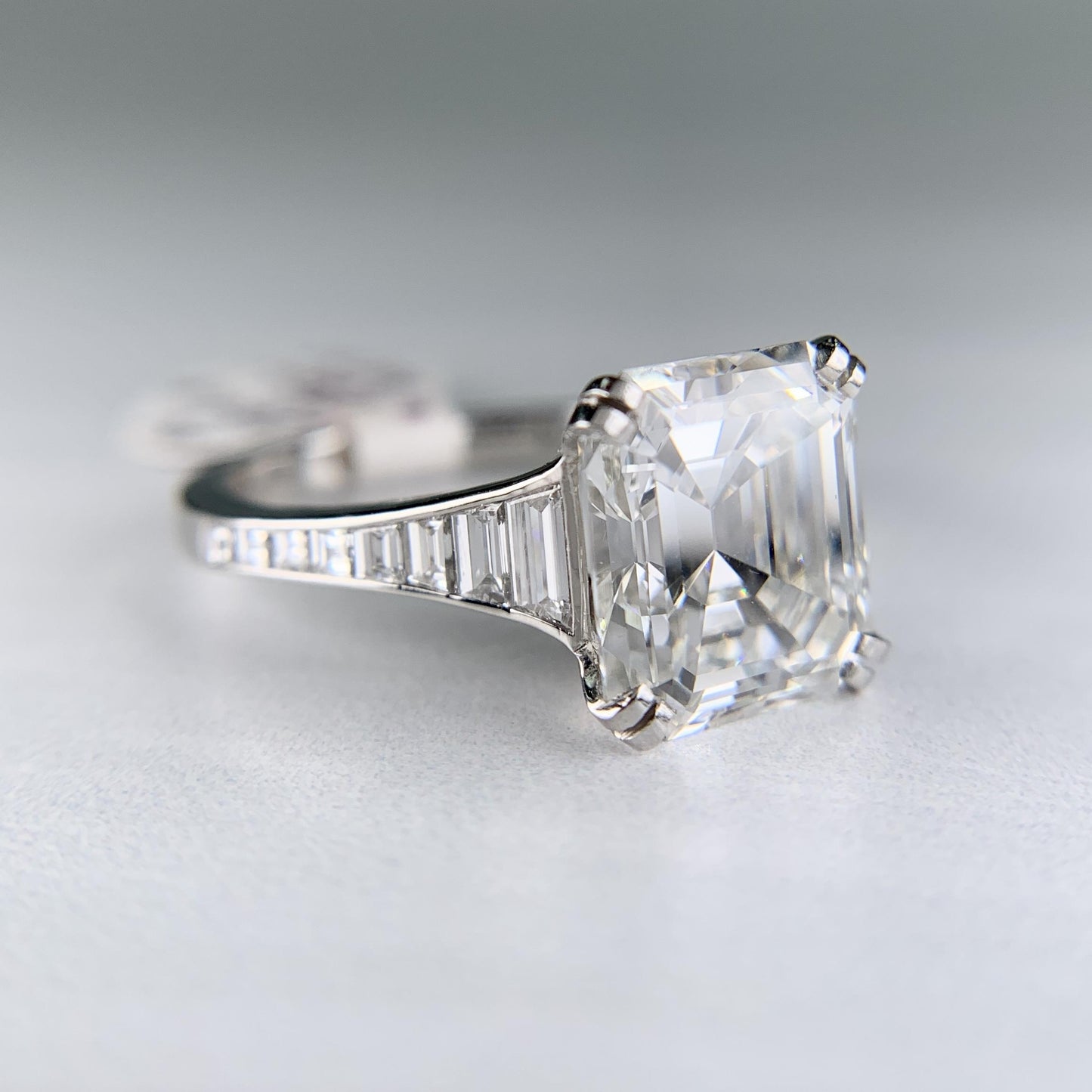 GIA Report Certified 4.09 Emerald Cut Diamond Platinum Engagement Ring