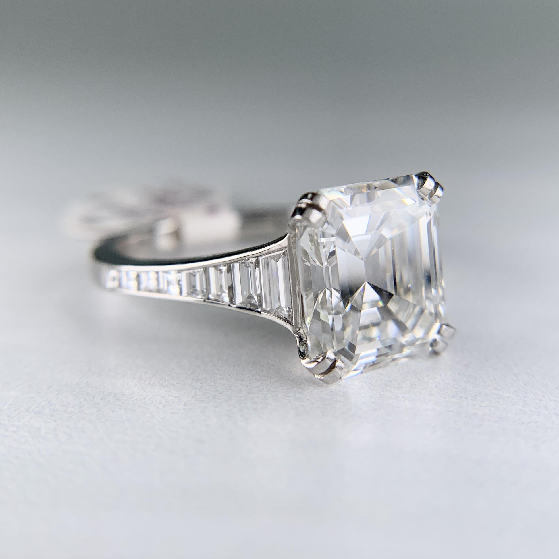 GIA Report Certified 4.09 Emerald Cut Diamond Platinum Engagement Ring
